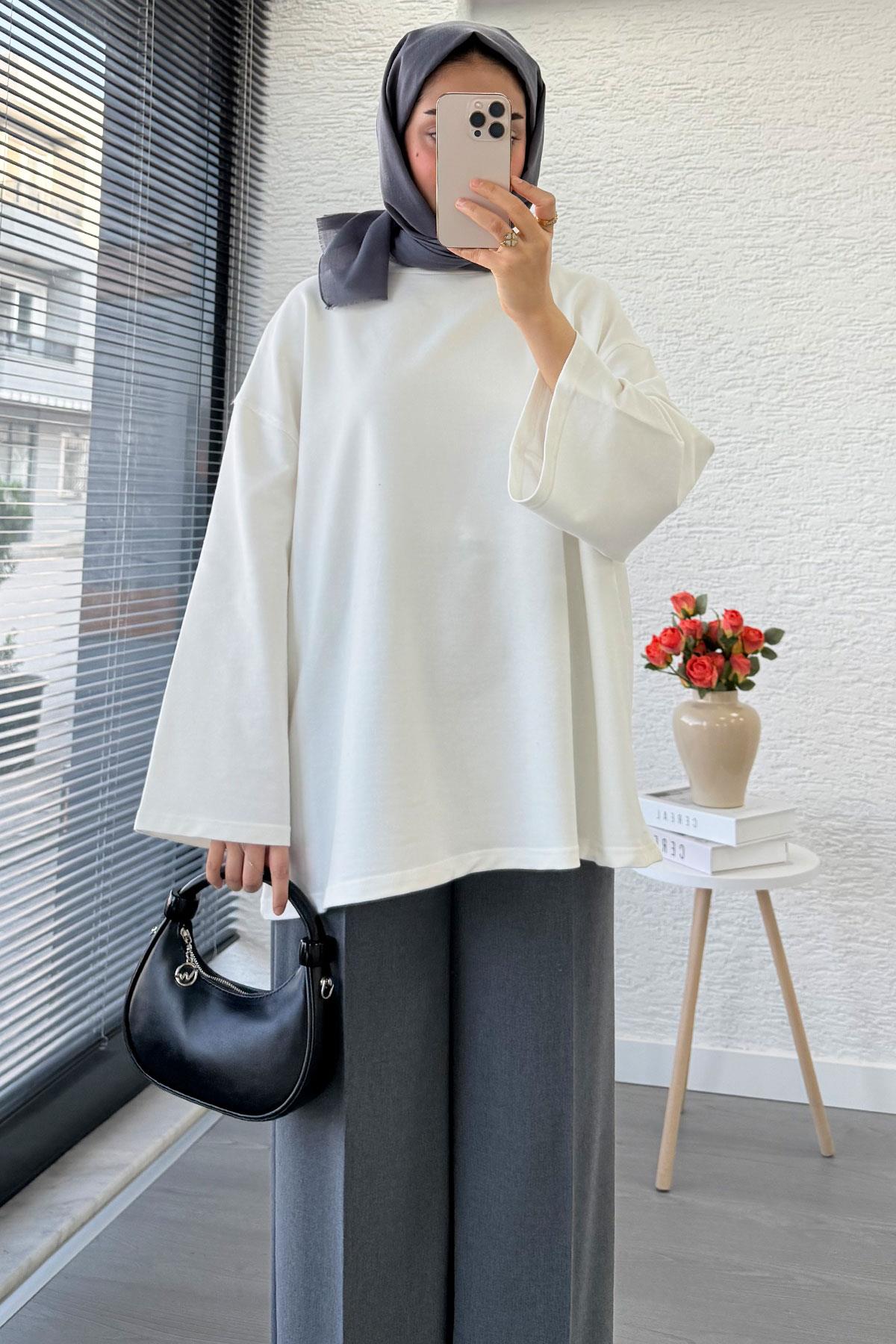 Volan Kol Basic Oversize Tunik – Ekru