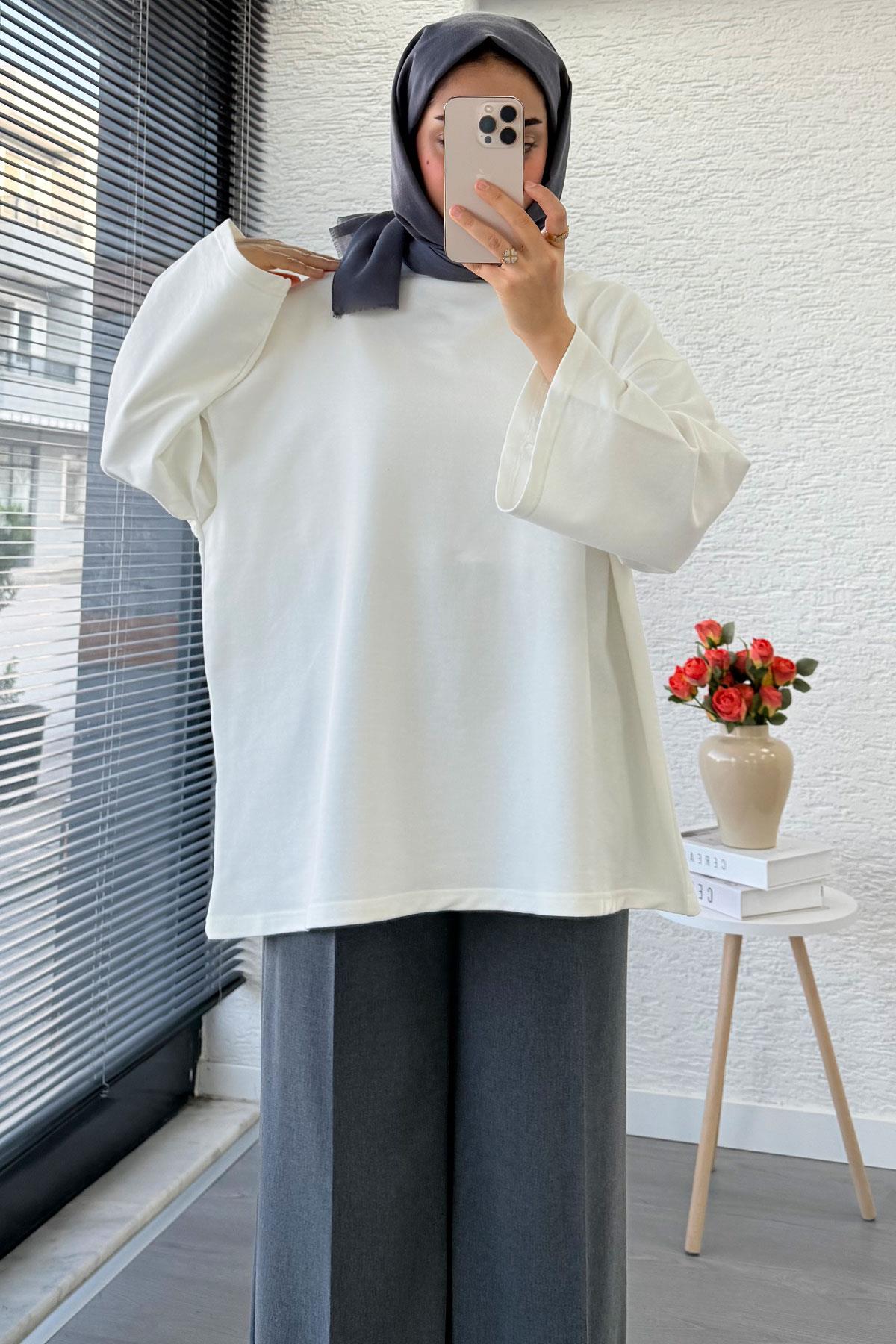 Volan Kol Basic Oversize Tunik – Ekru