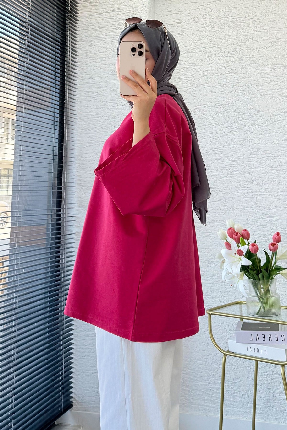 Volan Kol Basic Oversize Tunik – Fuşya