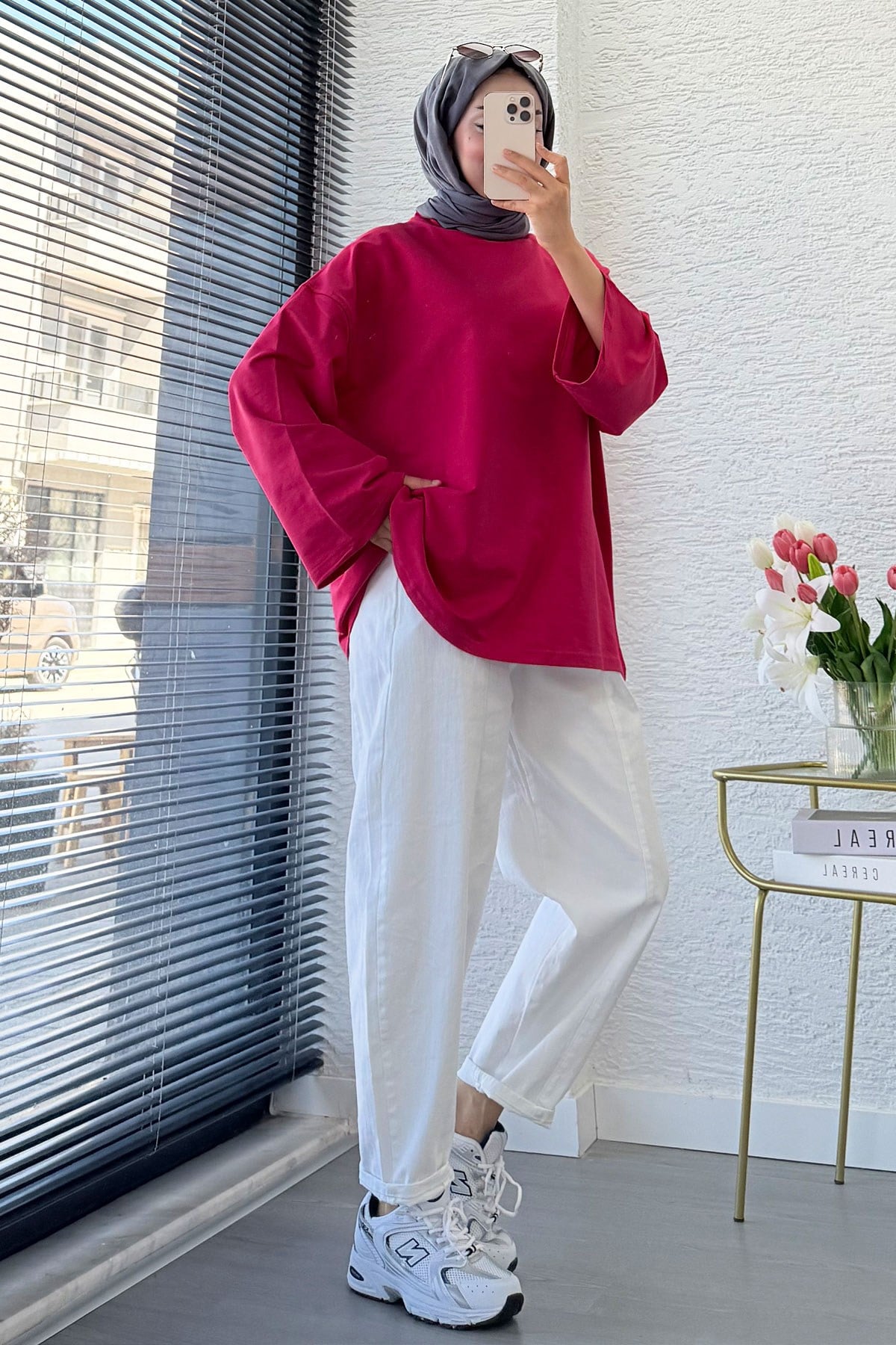 Volan Kol Basic Oversize Tunik – Fuşya