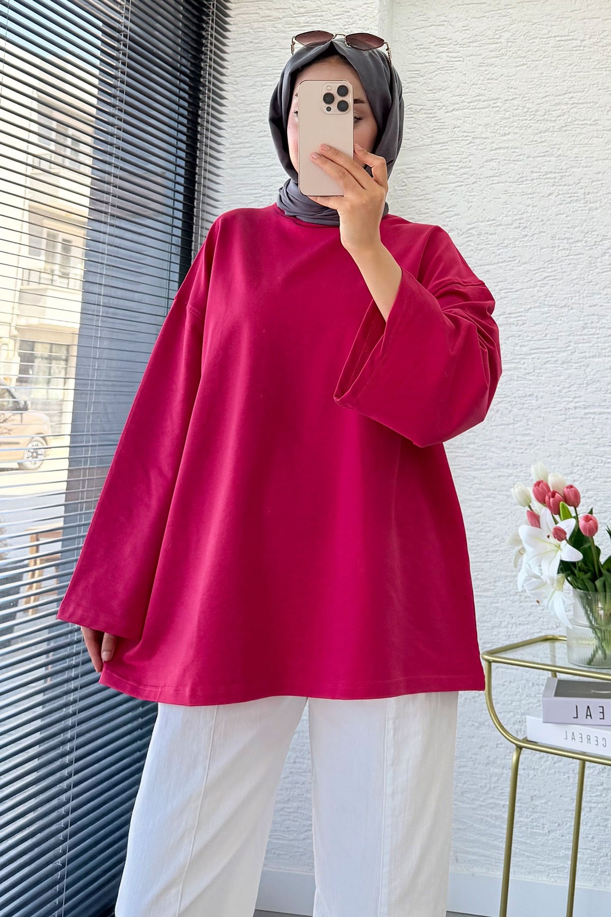 Volan Kol Basic Oversize Tunik – Fuşya