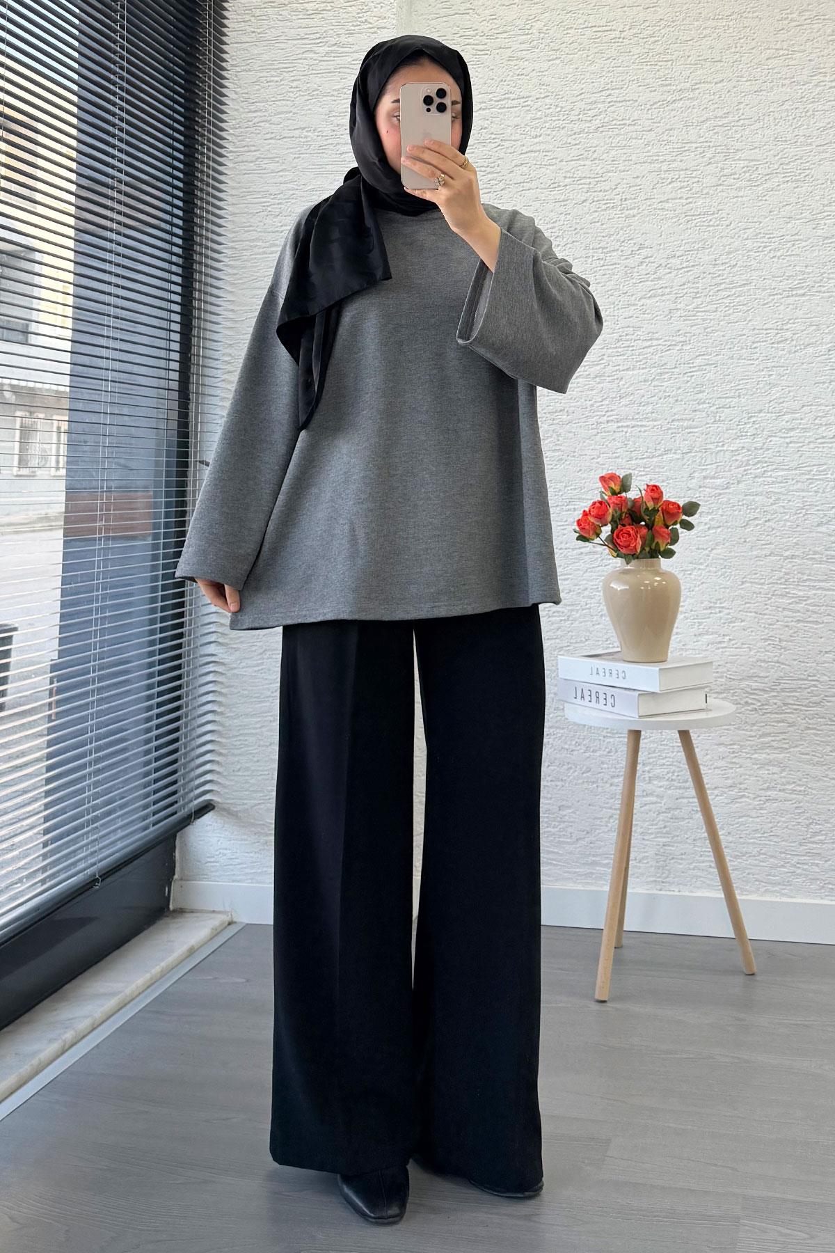 Volan Kol Basic Oversize Tunik – Gri