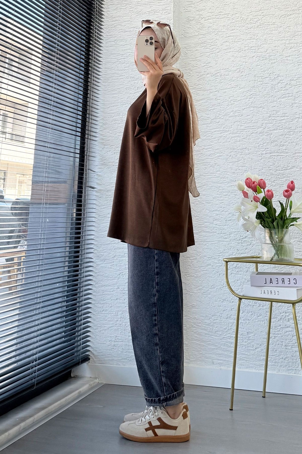 Volan Kol Basic Oversize Tunik – Kahverengi