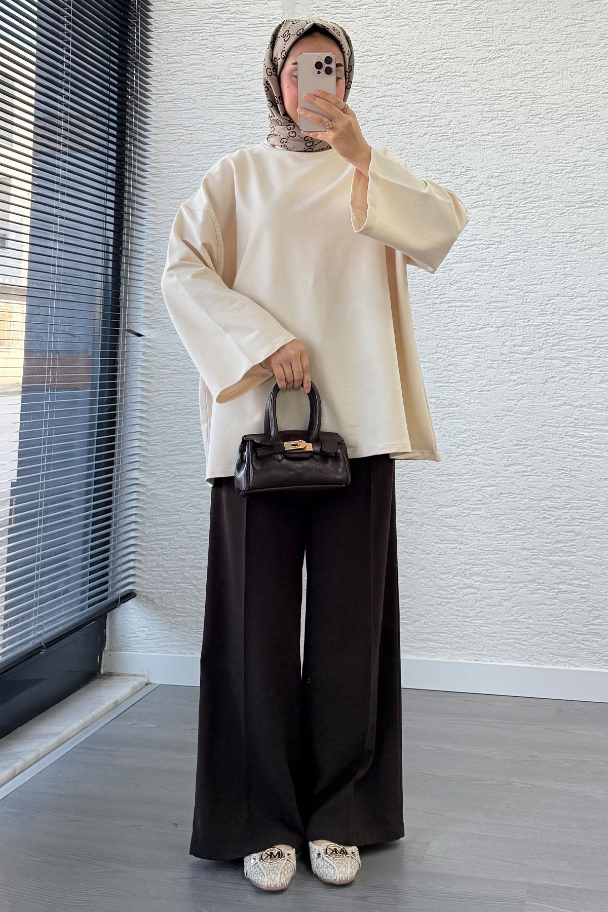Volan Kol Basic Oversize Tunik – Krem