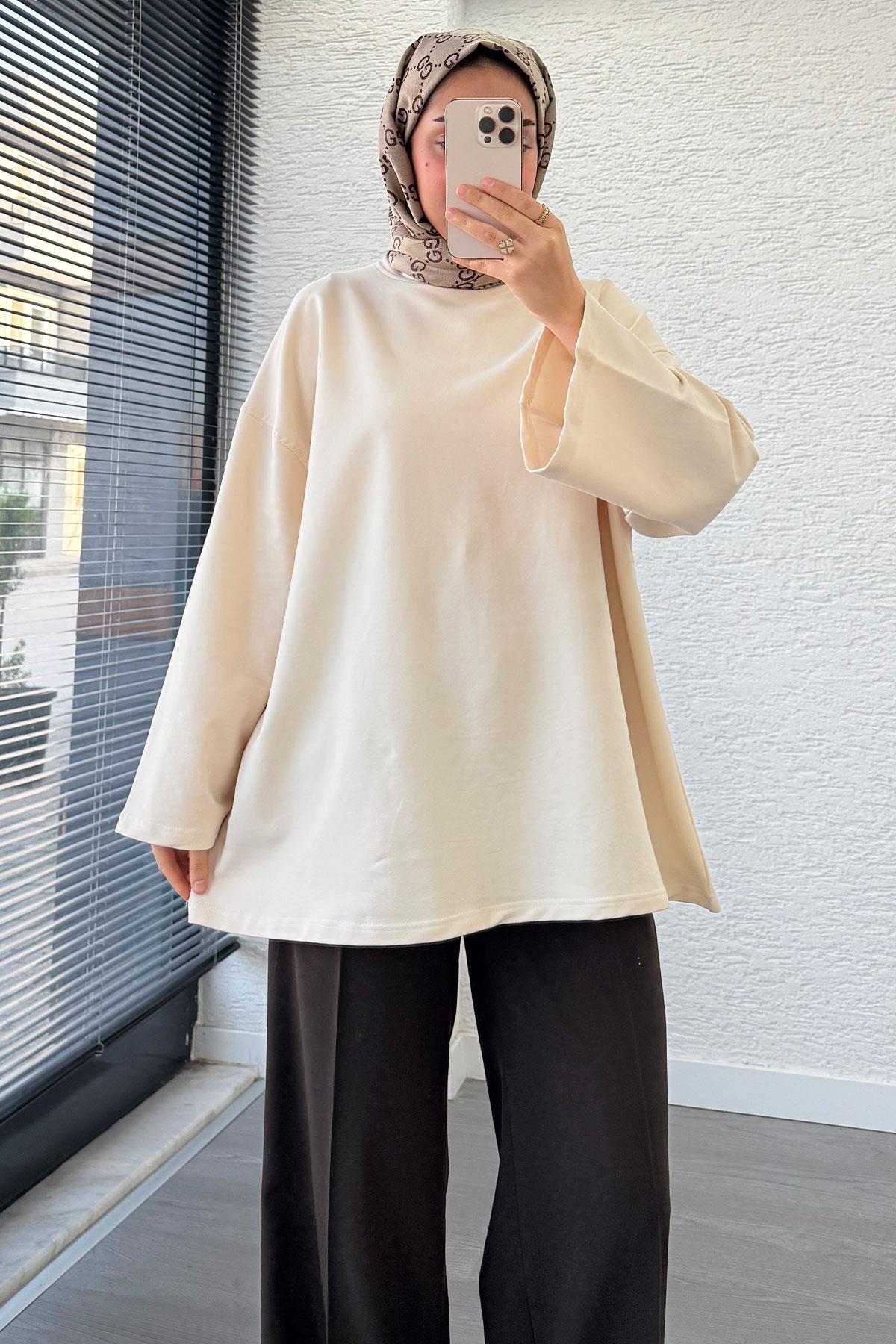 Volan Kol Basic Oversize Tunik – Krem