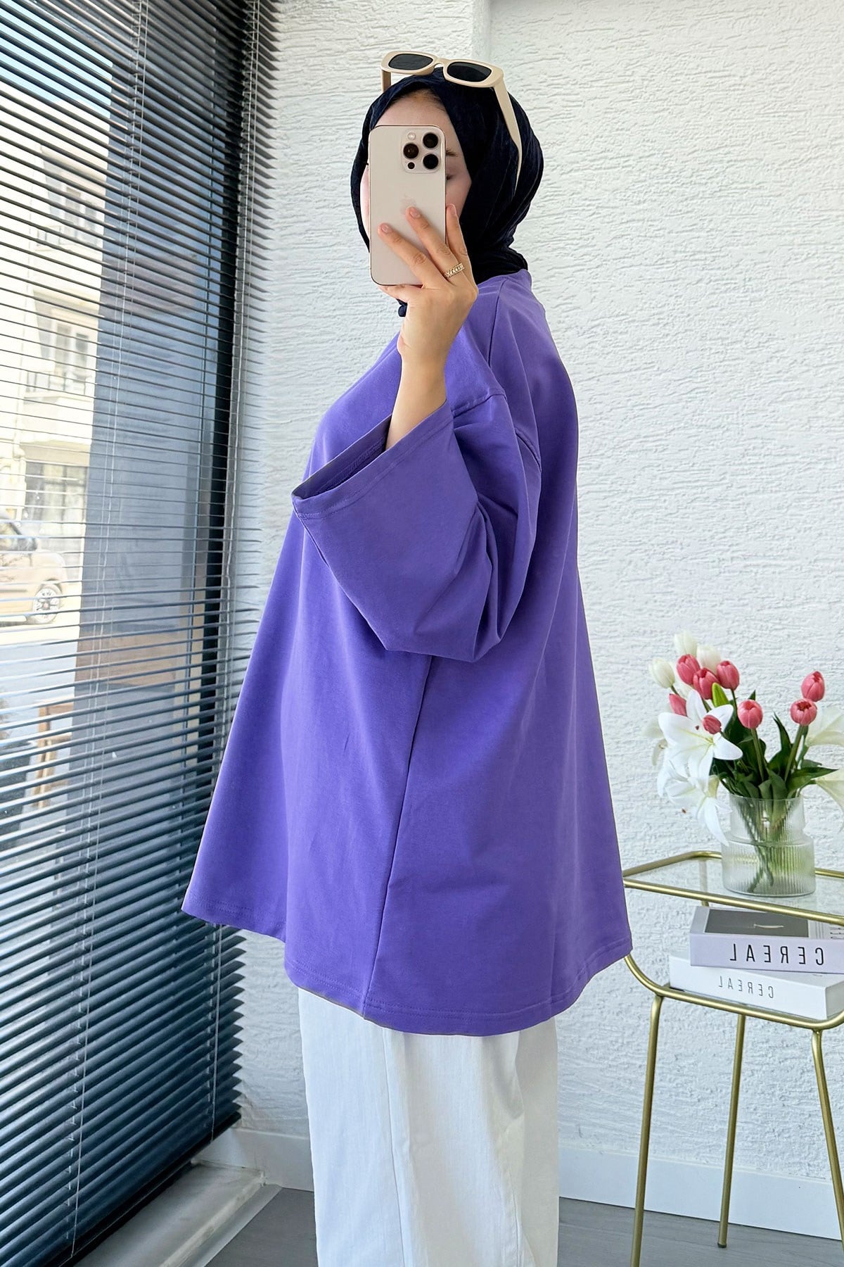 Volan Kol Basic Oversize Tunik – Lila