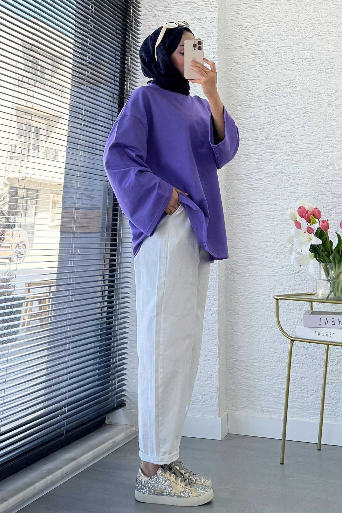 Volan Kol Basic Oversize Tunik – Lila