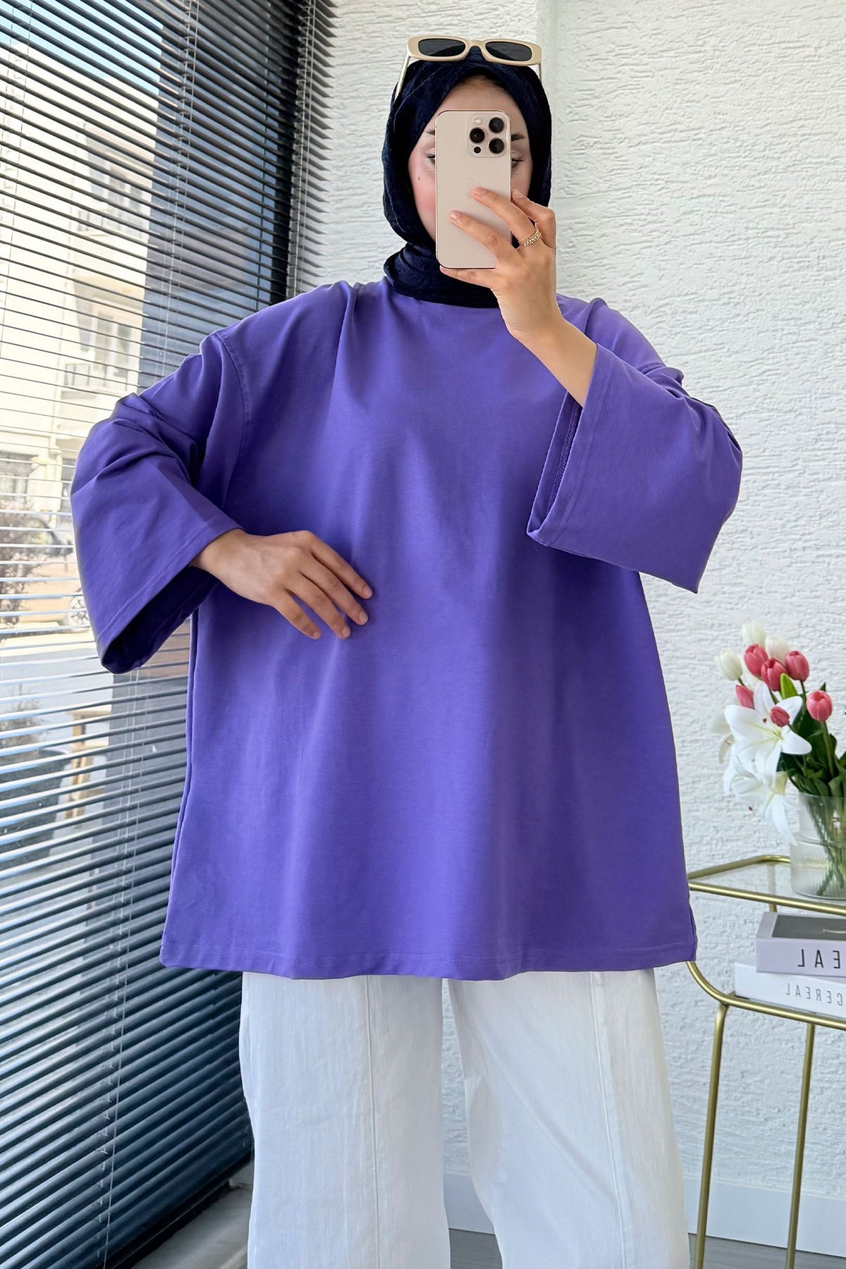 Volan Kol Basic Oversize Tunik – Lila