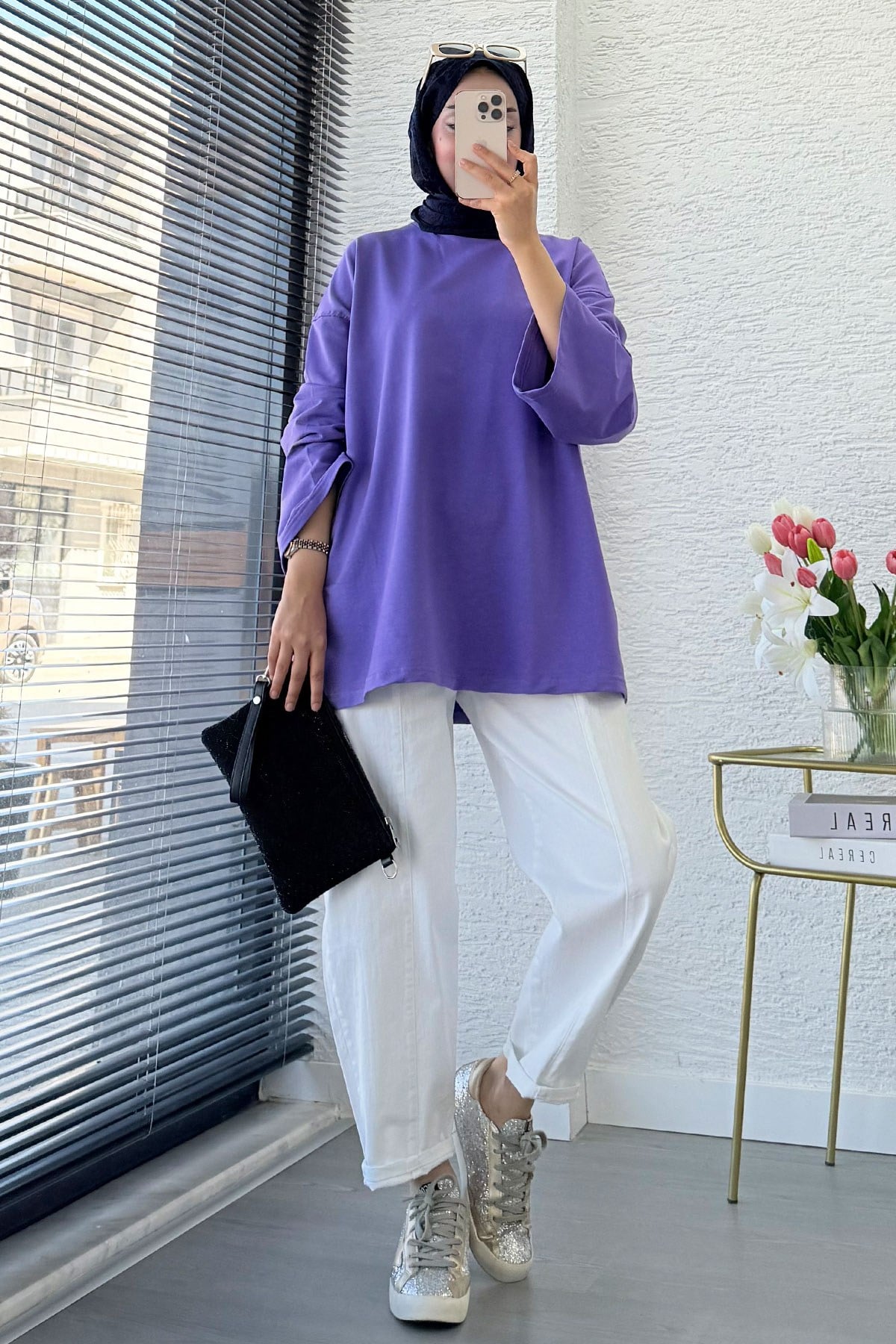 Volan Kol Basic Oversize Tunik – Lila