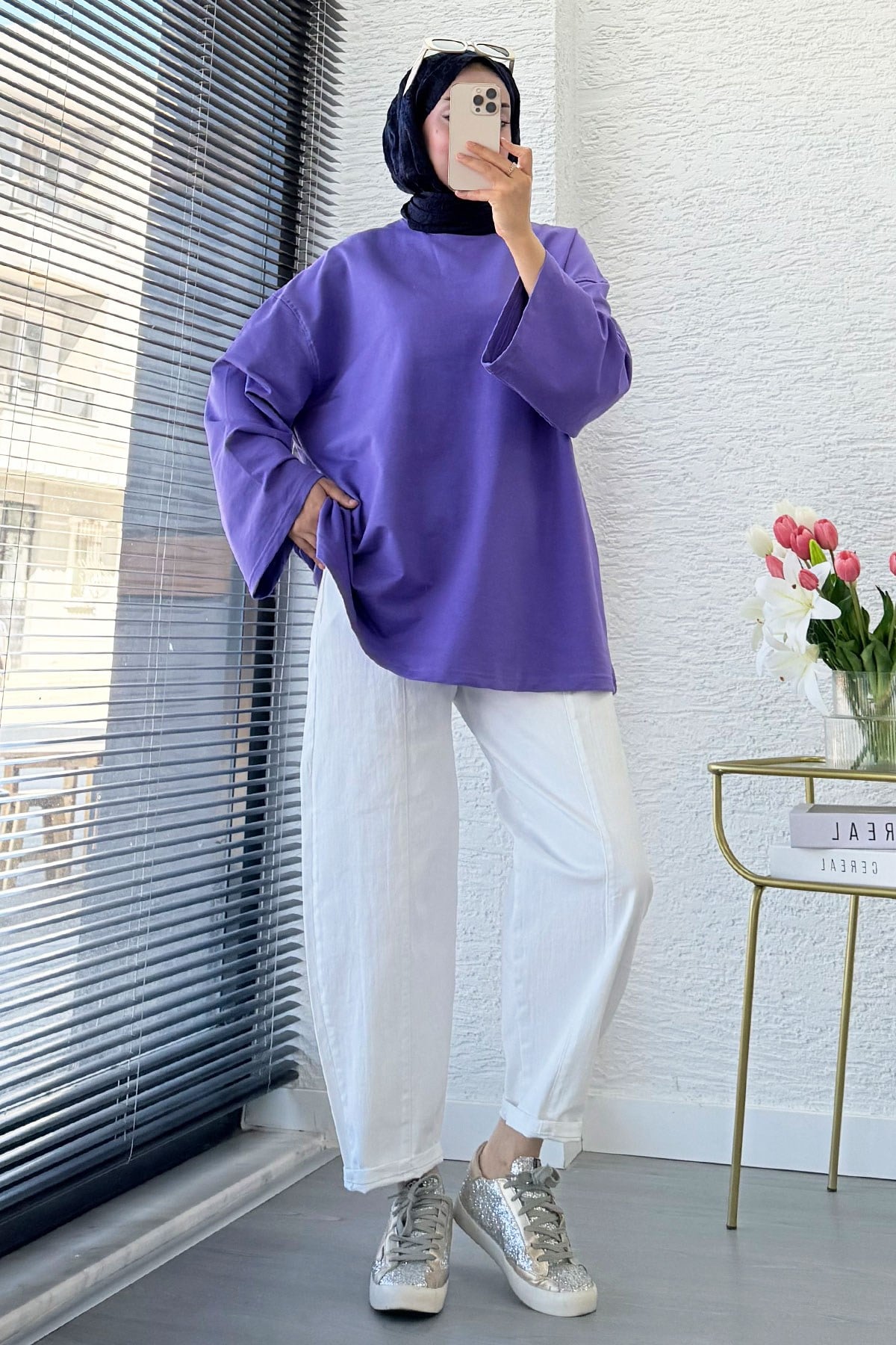 Volan Kol Basic Oversize Tunik – Lila