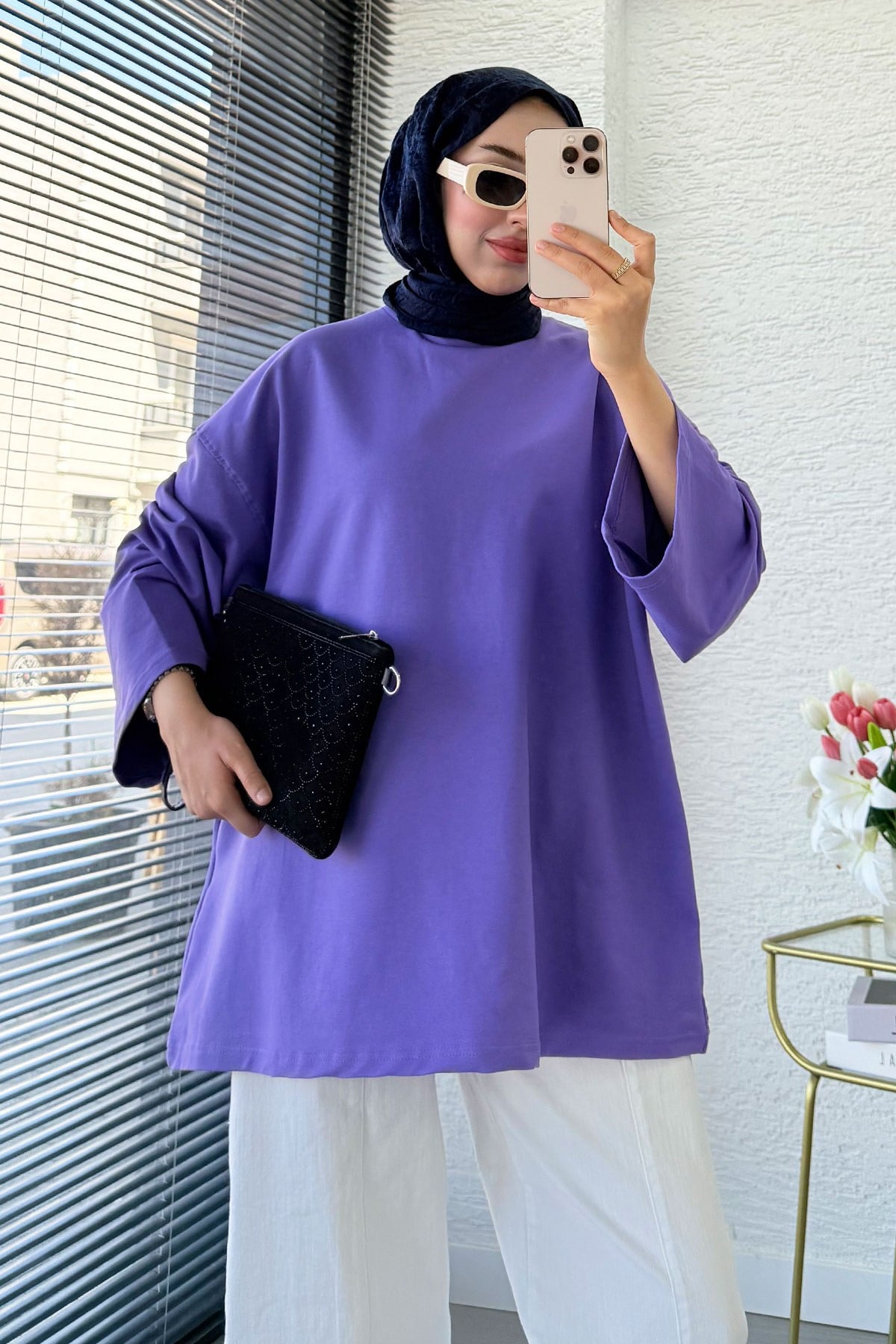 Volan Kol Basic Oversize Tunik – Lila