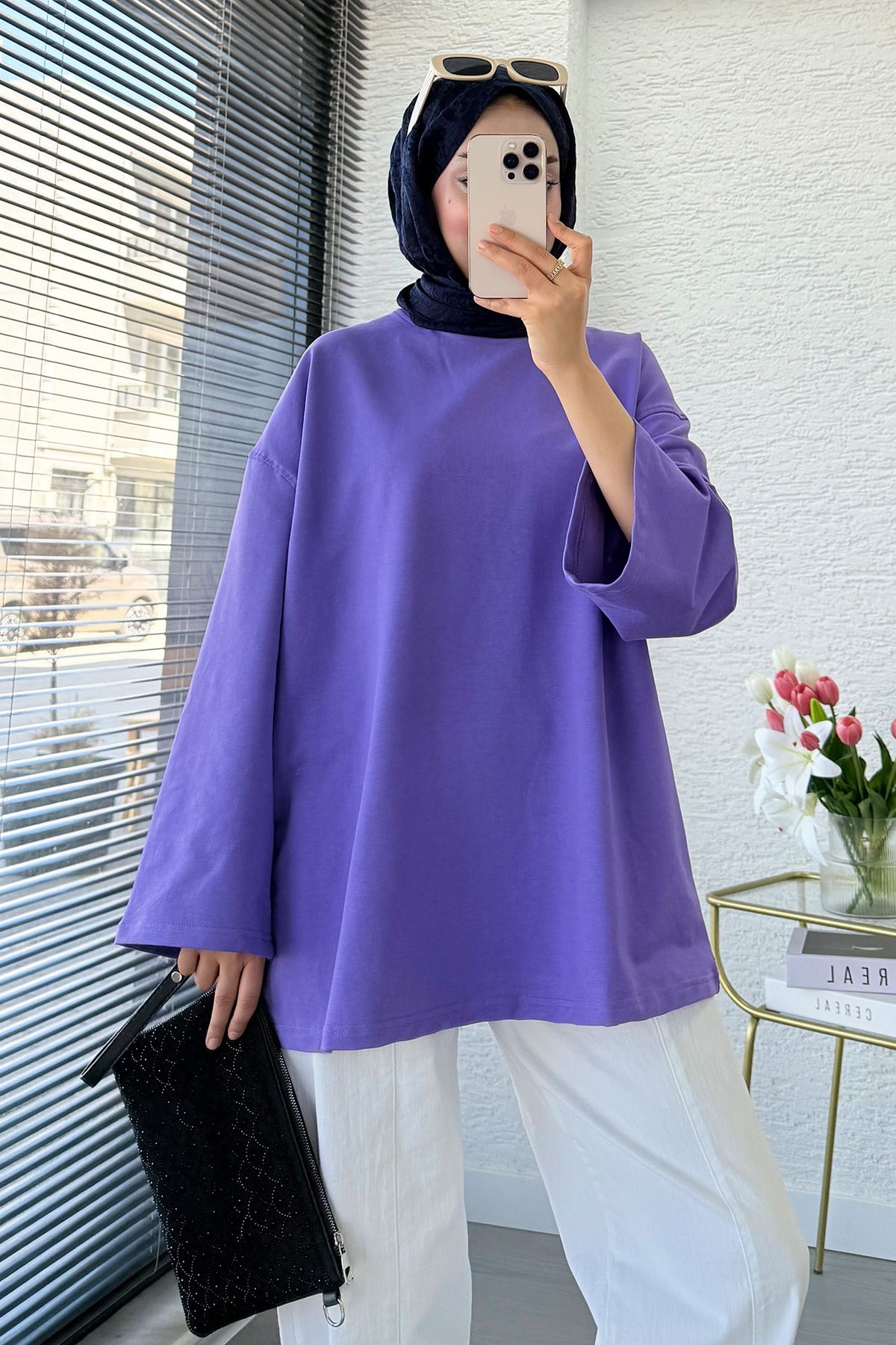 Volan Kol Basic Oversize Tunik – Lila
