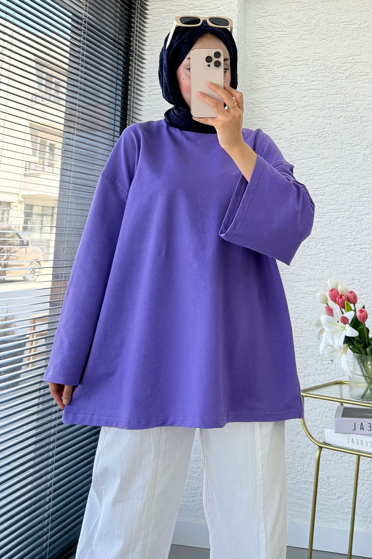 Volan Kol Basic Oversize Tunik – Lila