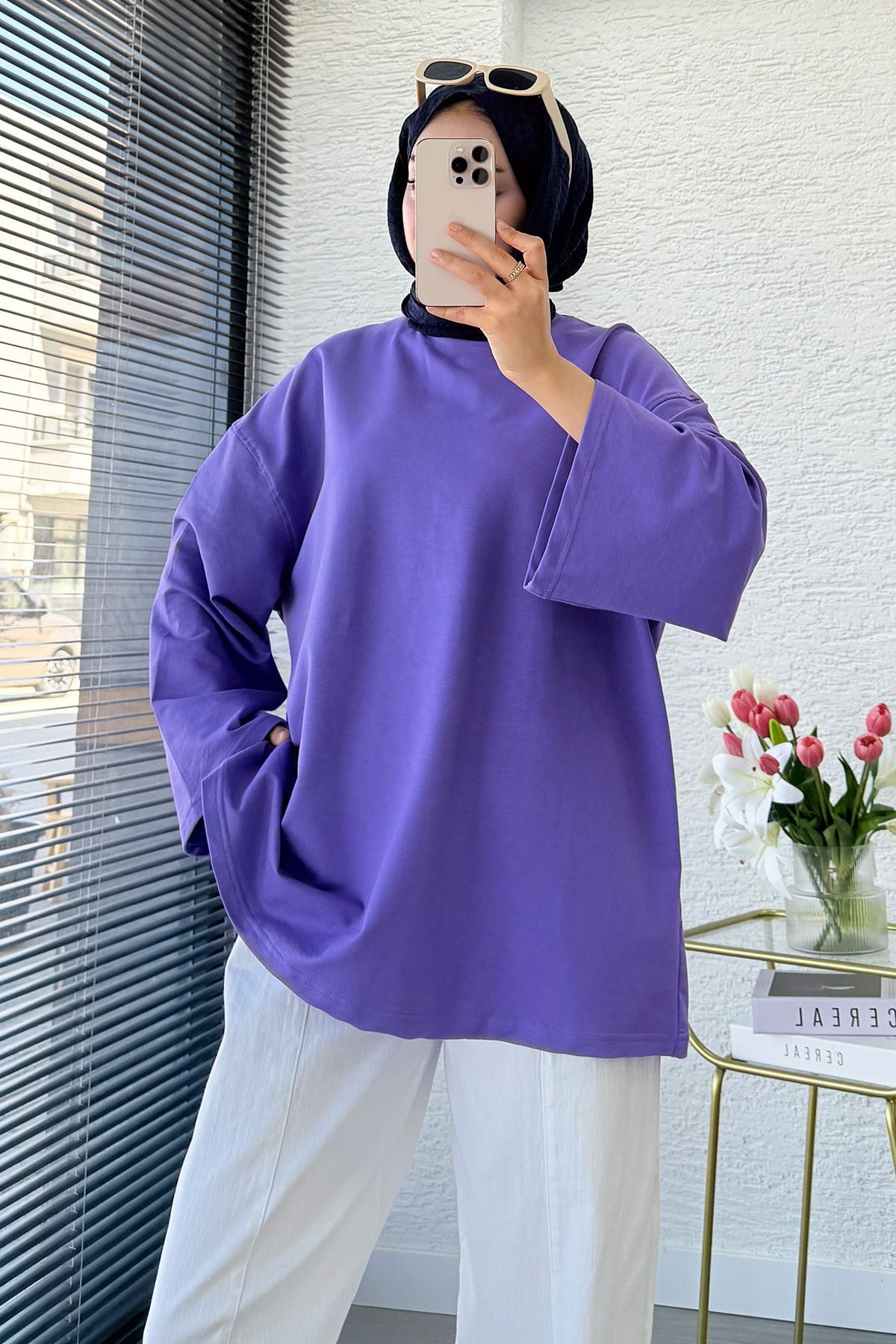 Volan Kol Basic Oversize Tunik – Lila