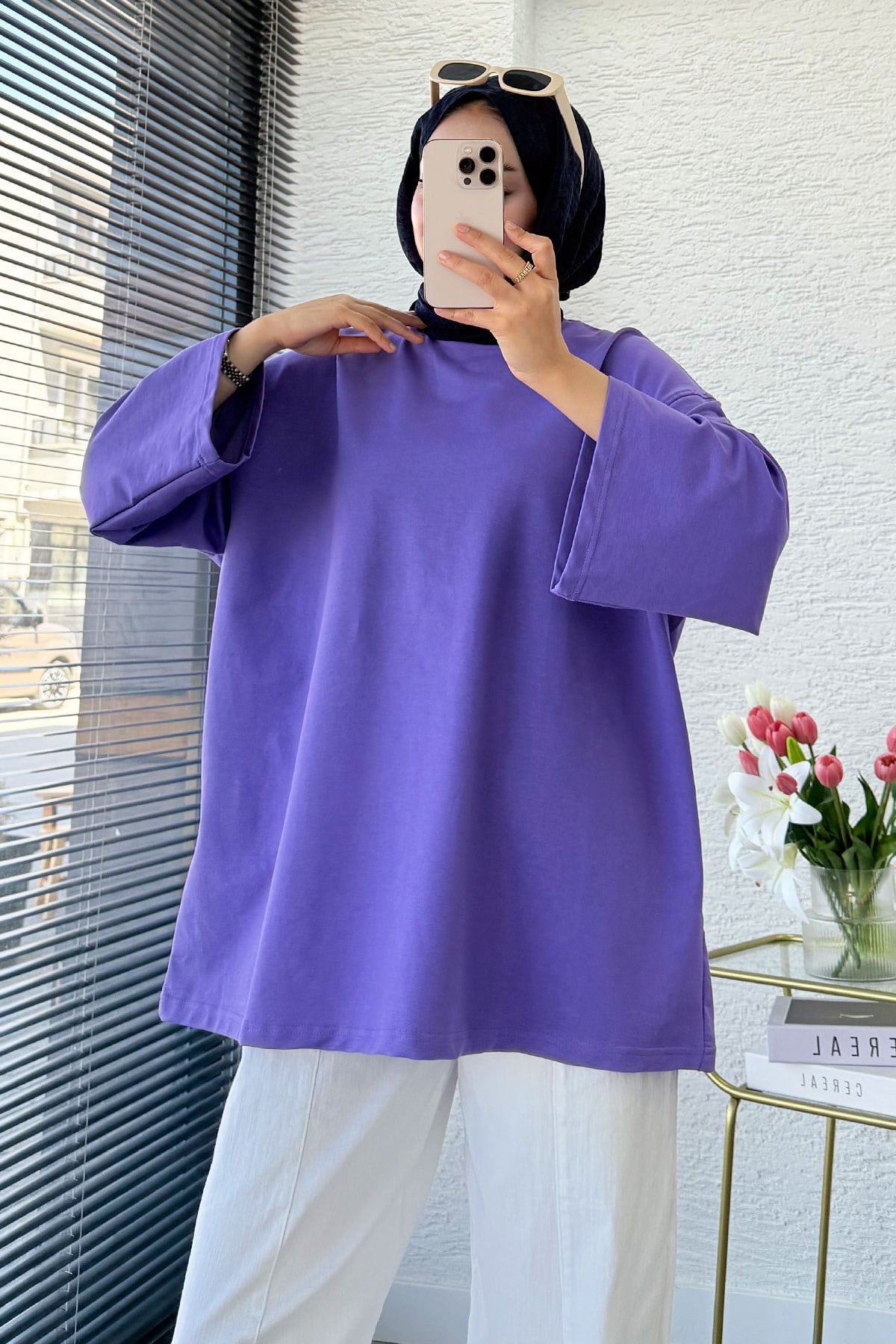 Volan Kol Basic Oversize Tunik – Lila