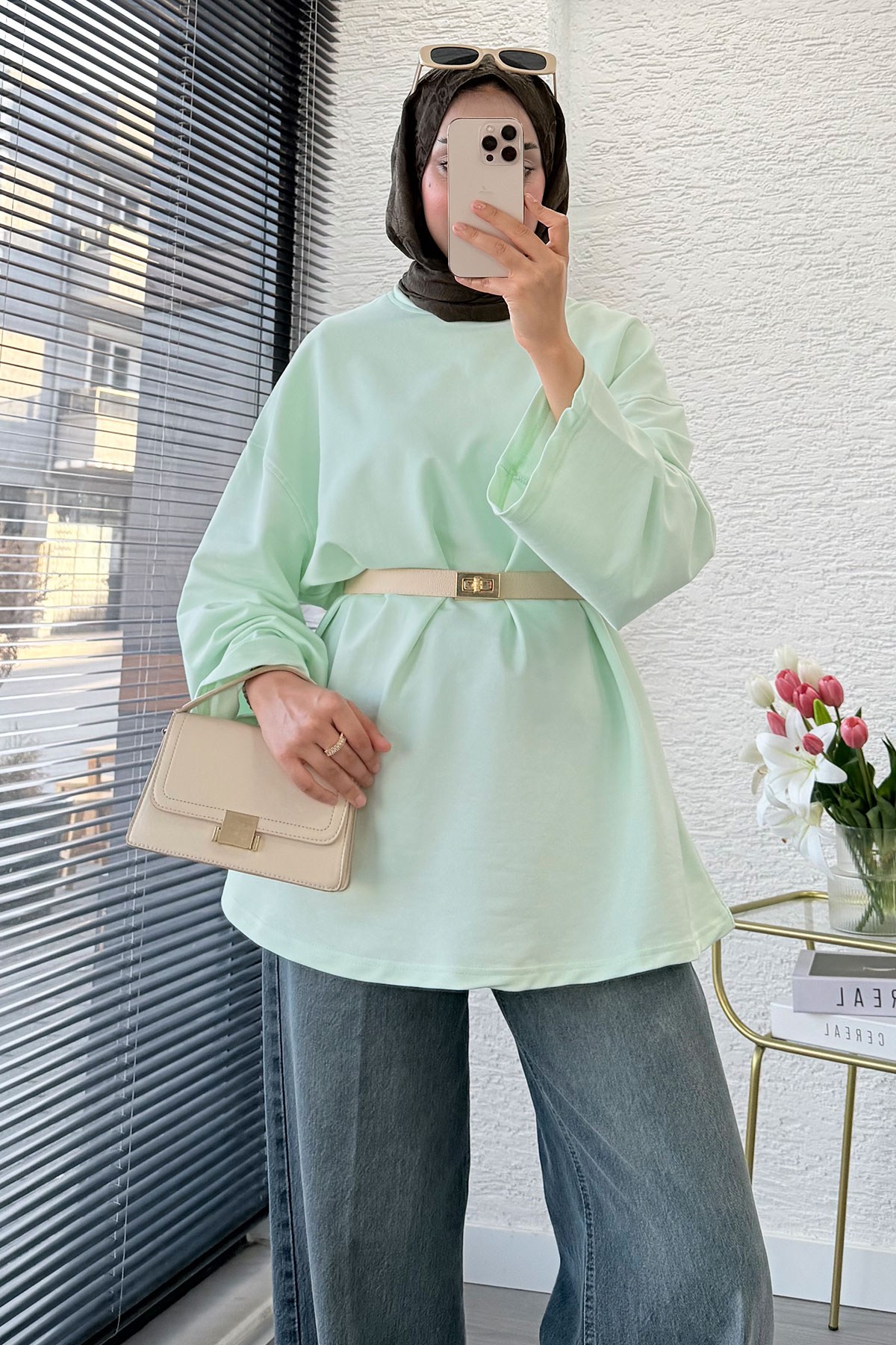 Volan Kol Basic Oversize Tunik – Mint
