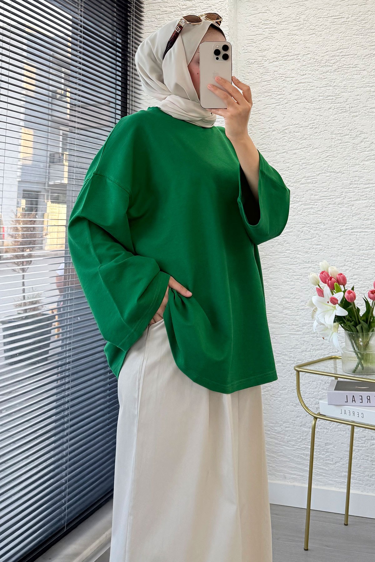Volan Kol Basic Oversize Tunik – Yeşil