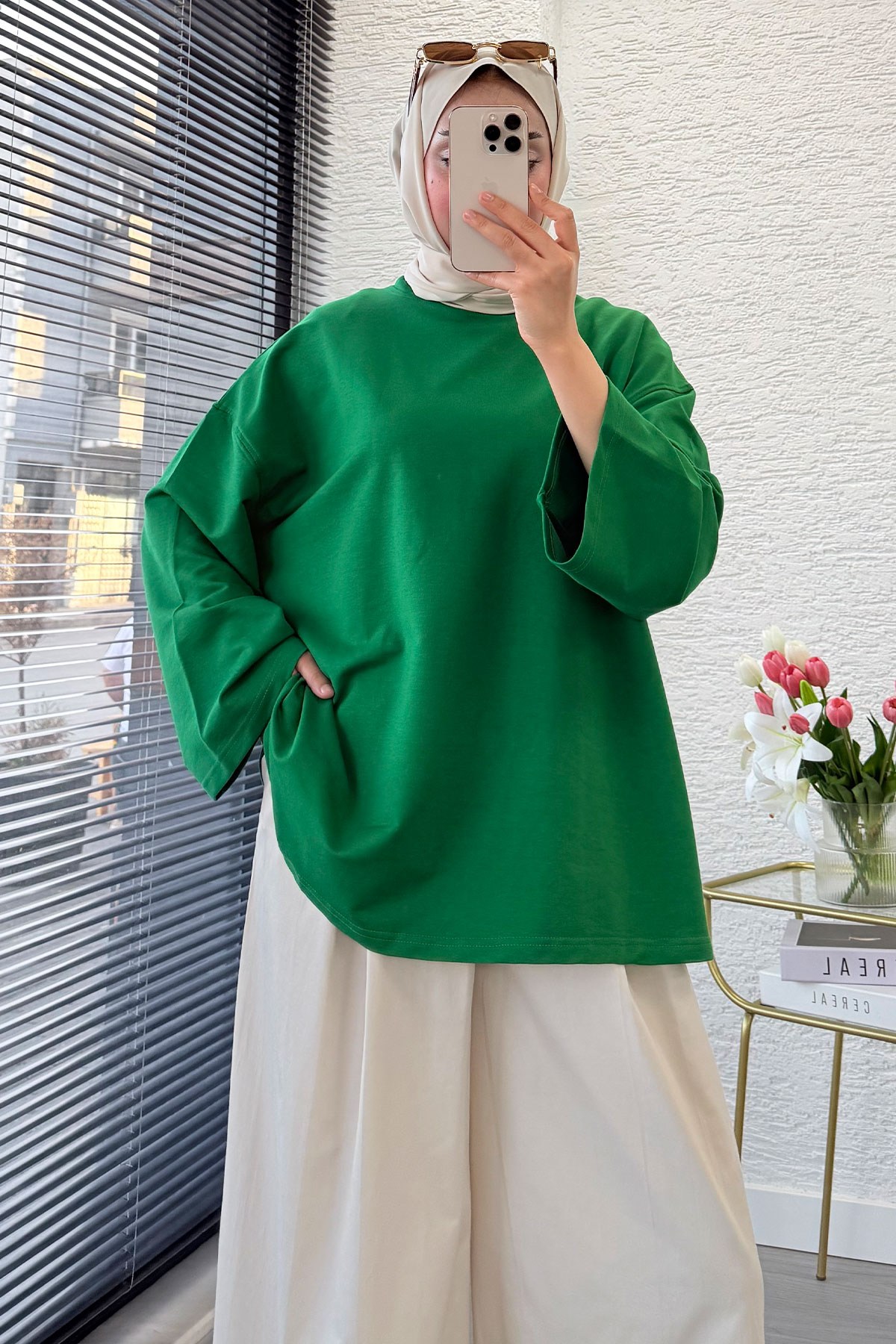 Volan Kol Basic Oversize Tunik – Yeşil