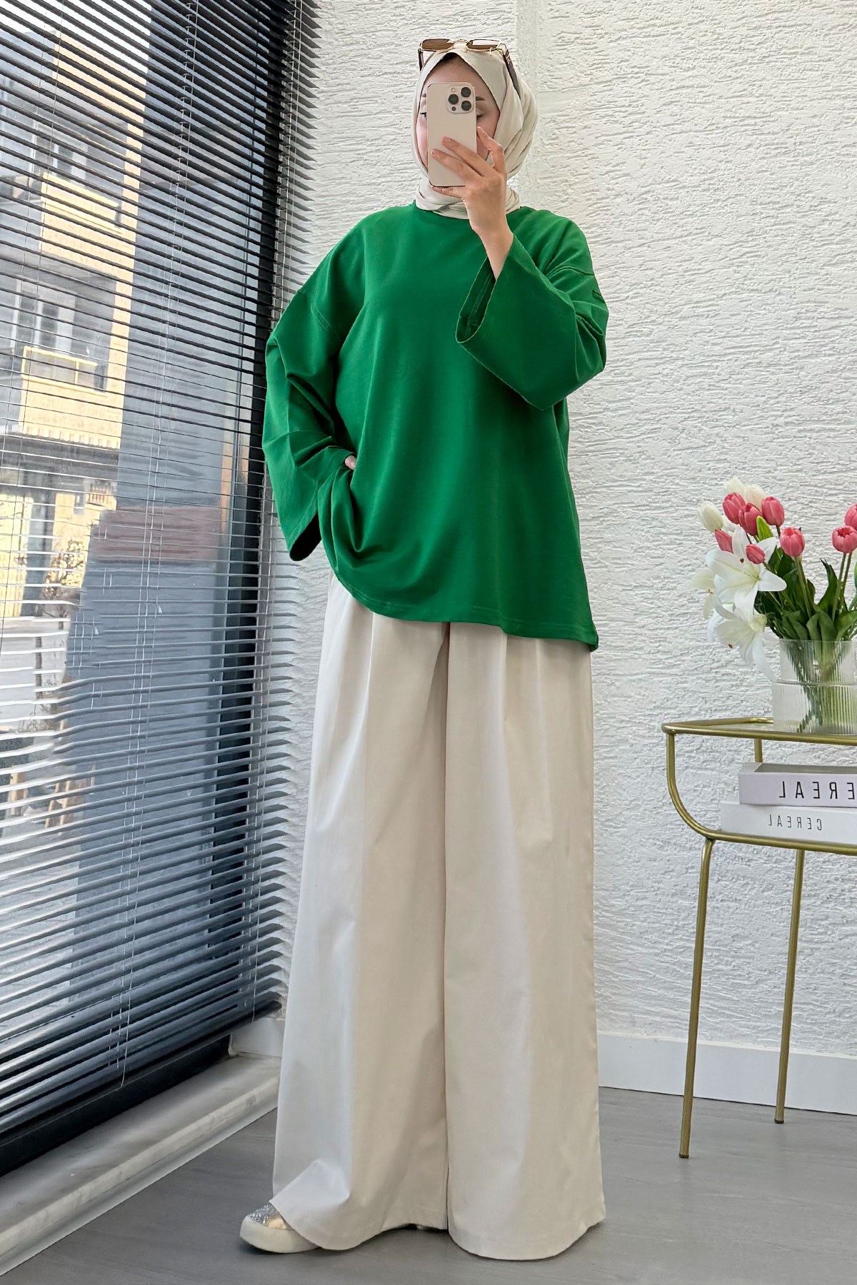 Volan Kol Basic Oversize Tunik – Yeşil