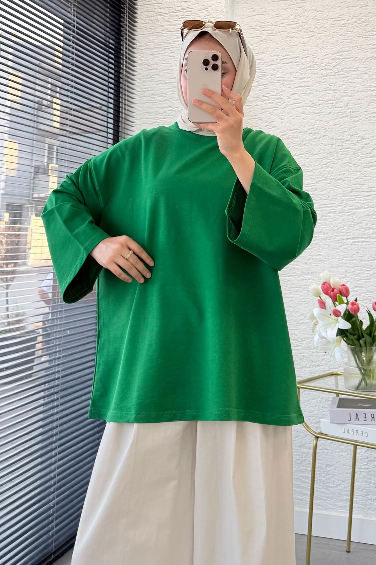 Volan Kol Basic Oversize Tunik – Yeşil