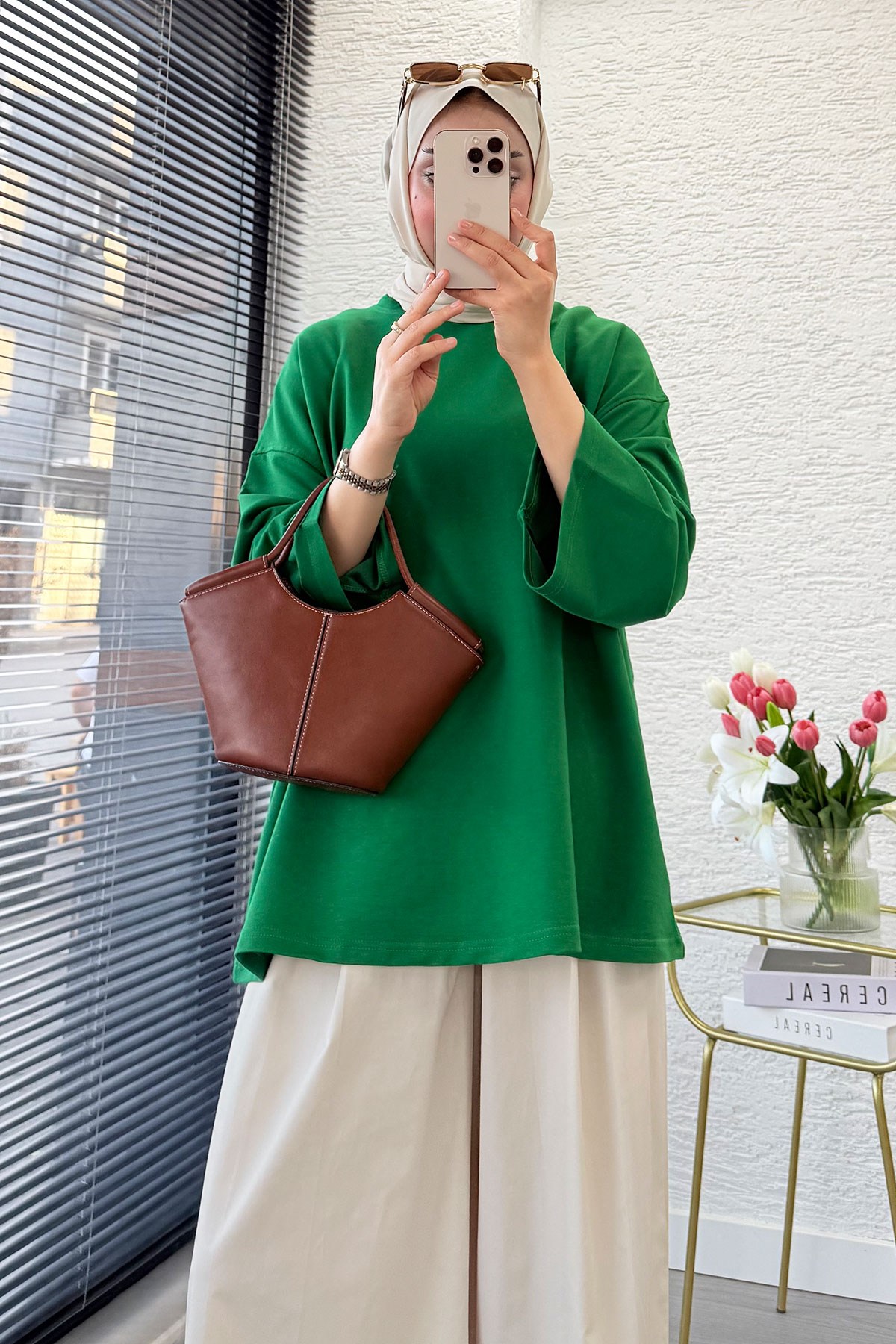Volan Kol Basic Oversize Tunik – Yeşil
