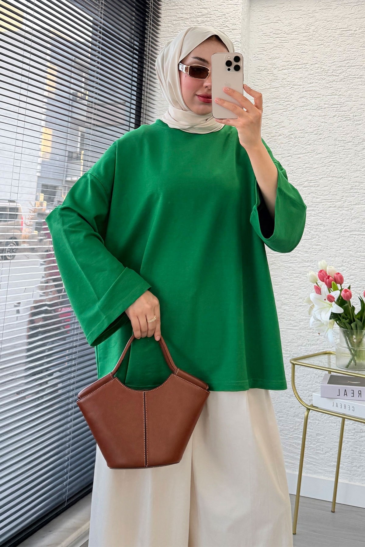 Volan Kol Basic Oversize Tunik – Yeşil