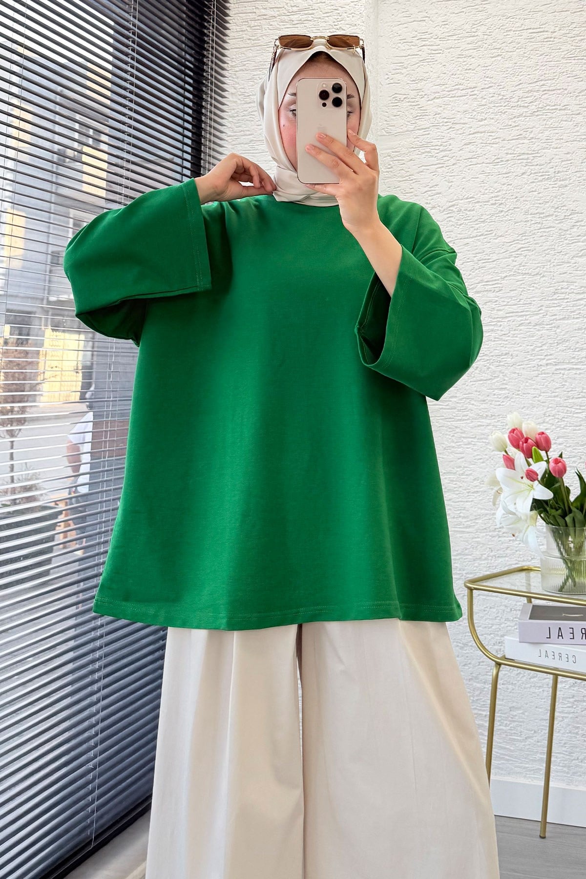 Volan Kol Basic Oversize Tunik – Yeşil