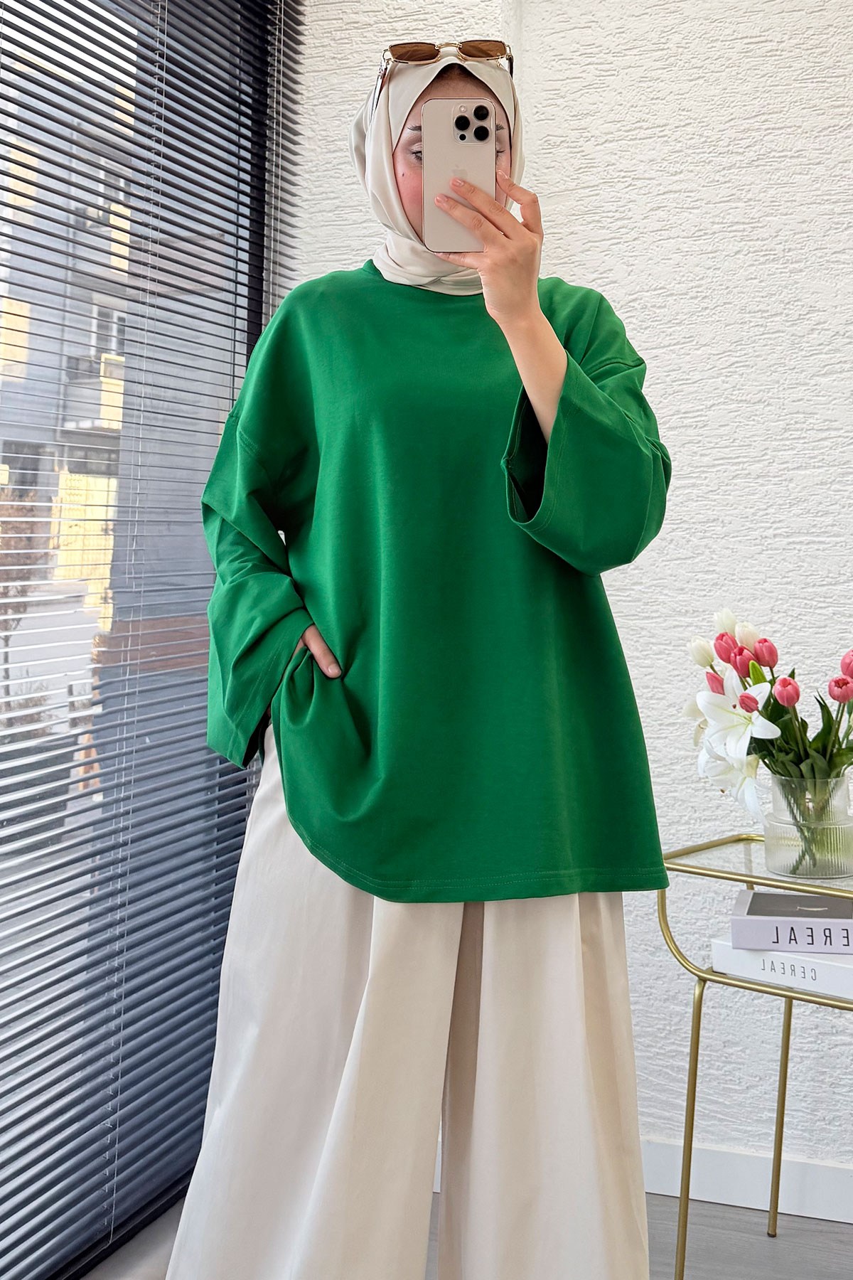 Volan Kol Basic Oversize Tunik – Yeşil