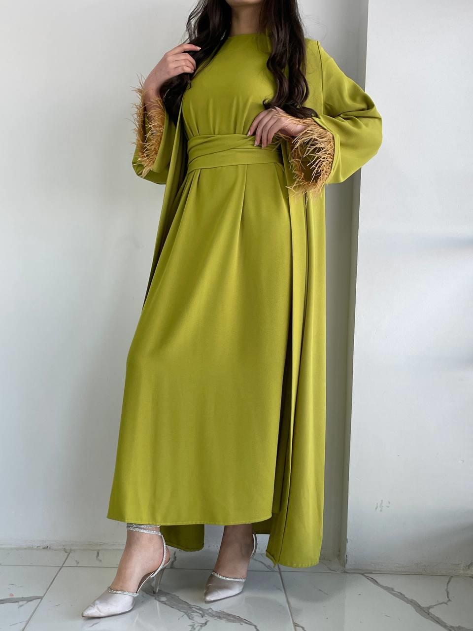 Yağ Yeşili Ayla Abaya Takım