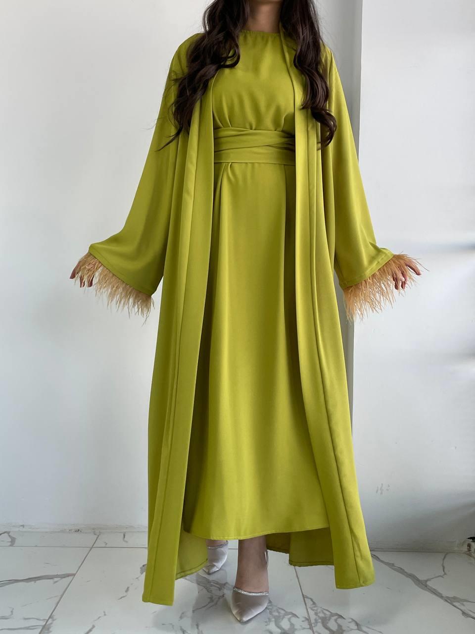 Yağ Yeşili Ayla Abaya Takım