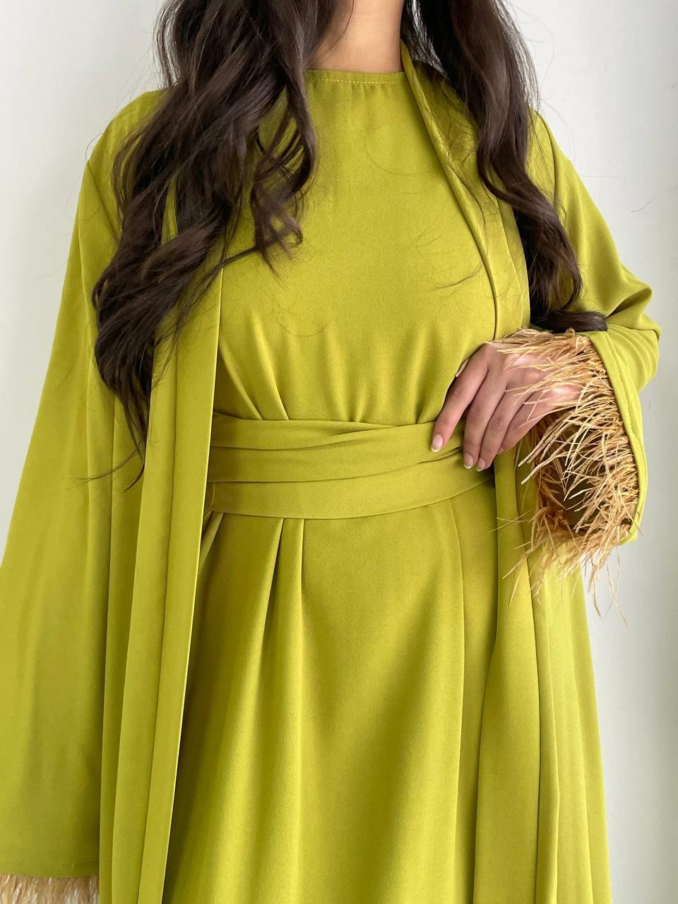 Yağ Yeşili Ayla Abaya Takım
