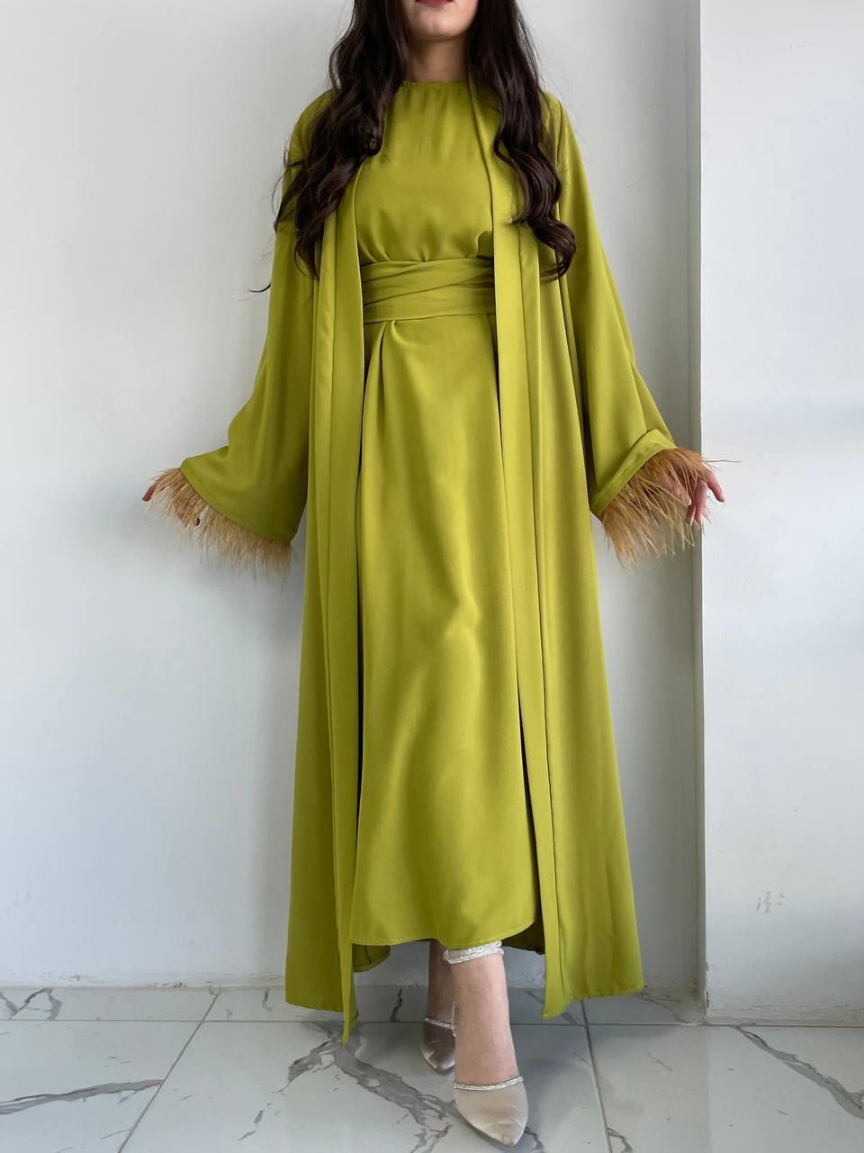 Yağ Yeşili Ayla Abaya Takım