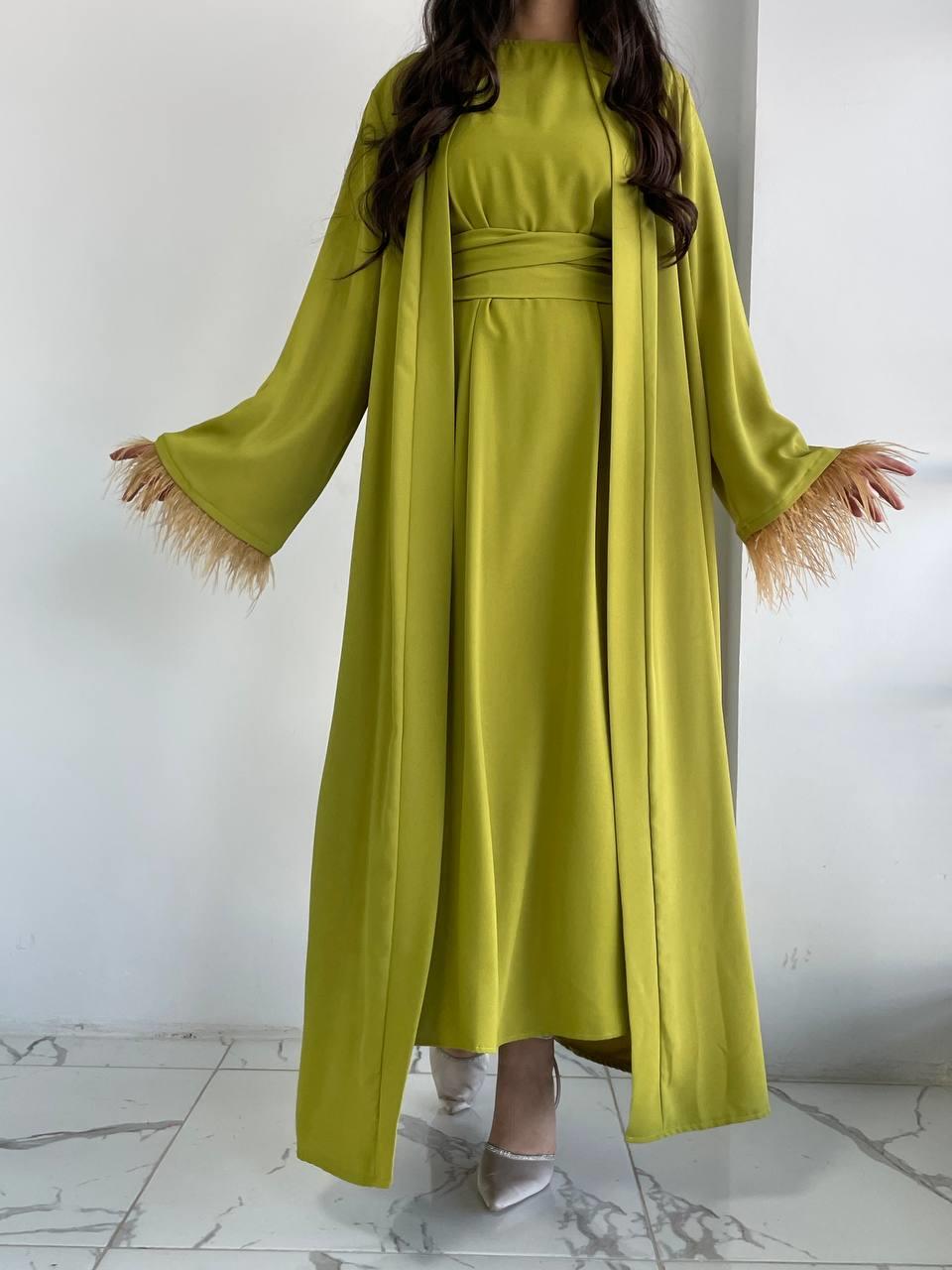 Yağ Yeşili Ayla Abaya Takım