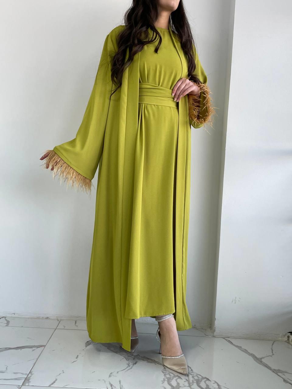 Yağ Yeşili Ayla Abaya Takım