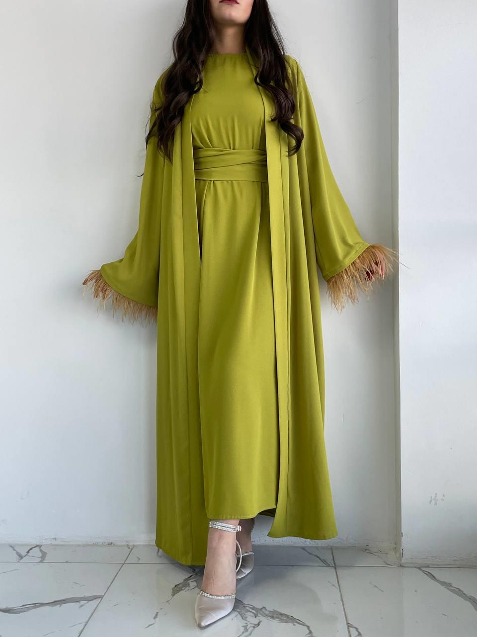 Yağ Yeşili Ayla Abaya Takım