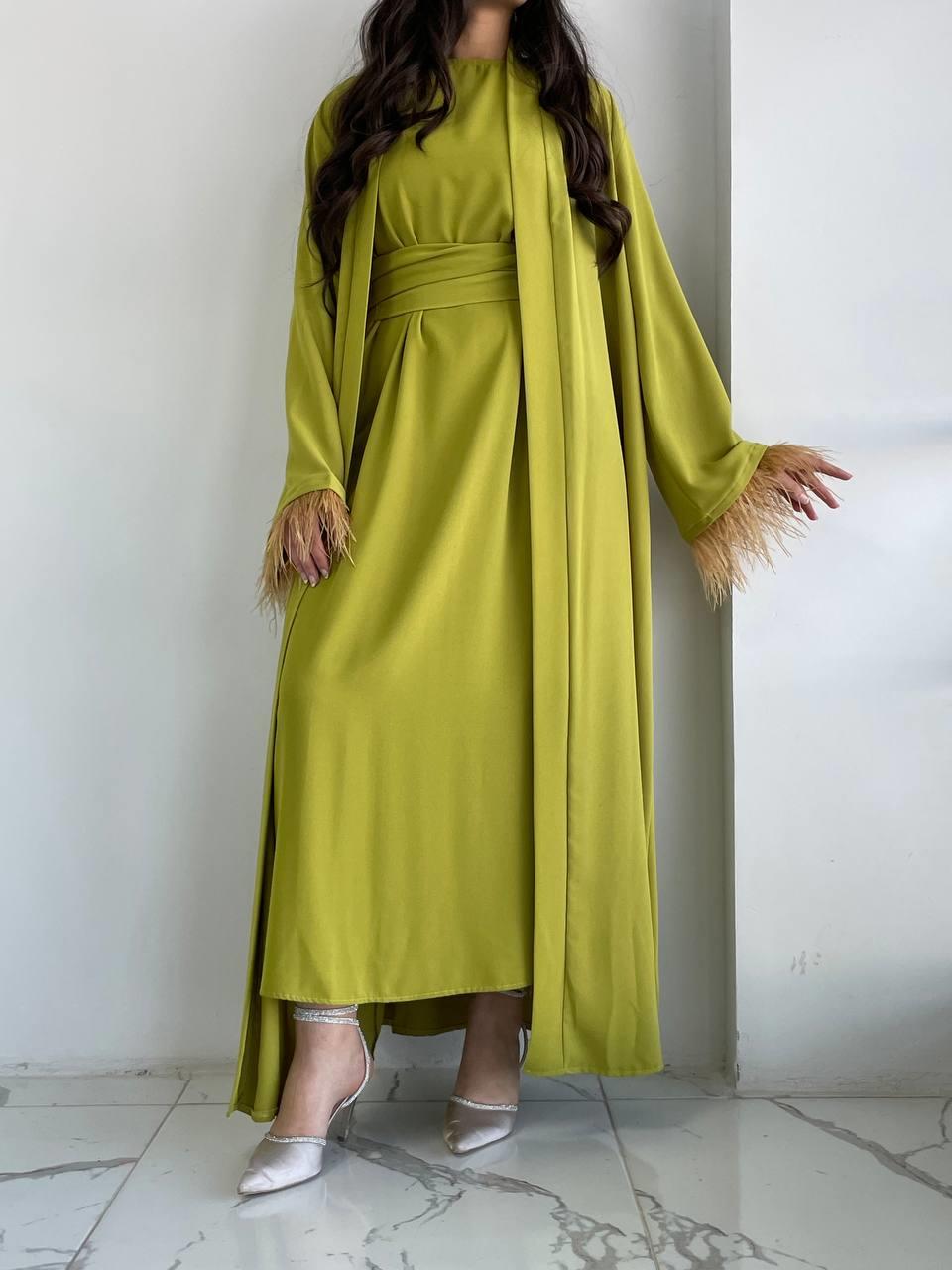 Yağ Yeşili Ayla Abaya Takım