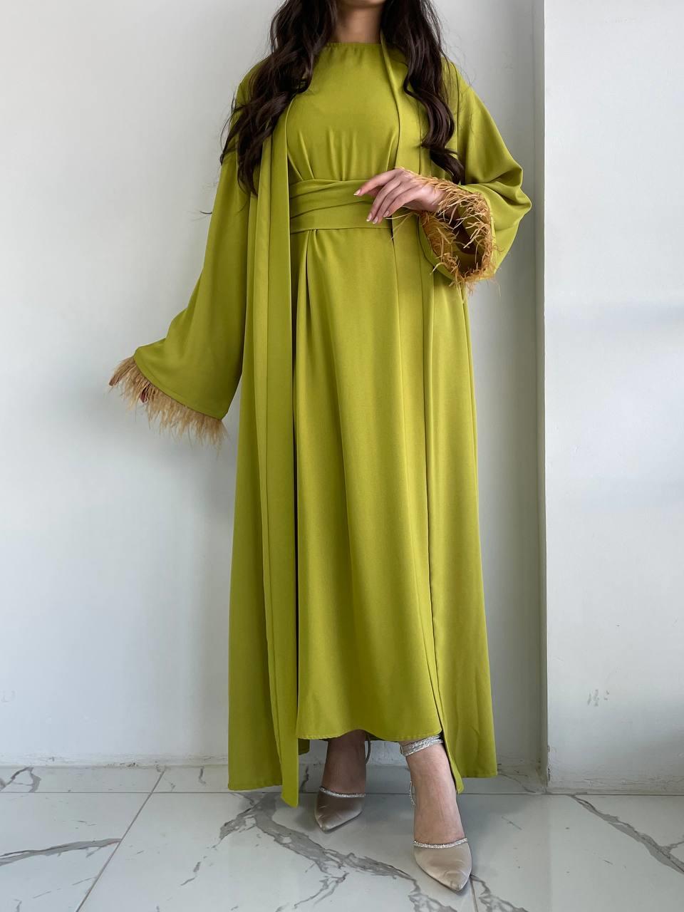 Yağ Yeşili Ayla Abaya Takım