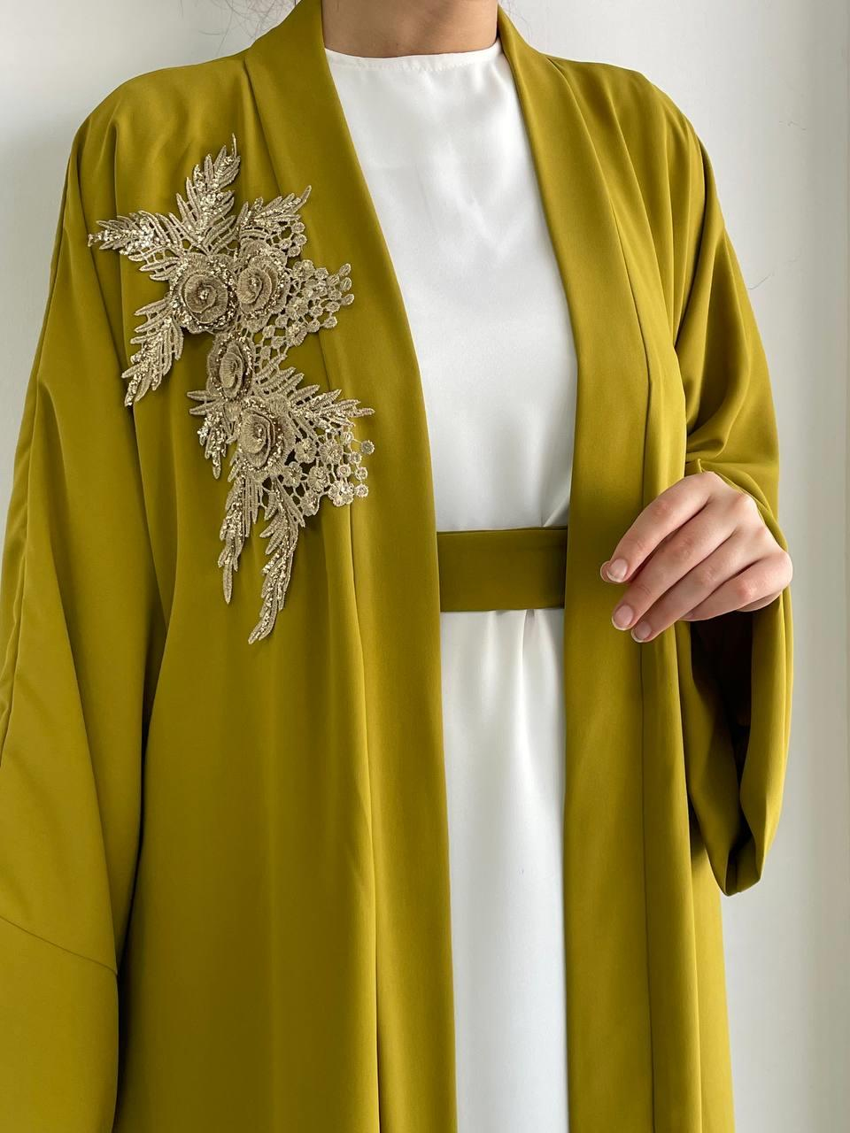 Yağ Yeşili Nida Abaya Takım 