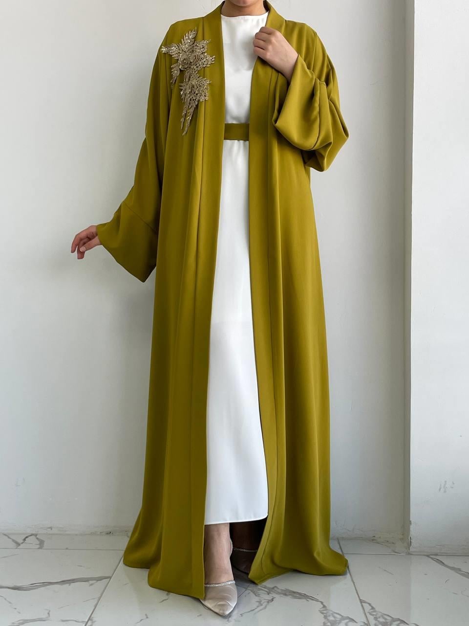 Yağ Yeşili Nida Abaya Takım 