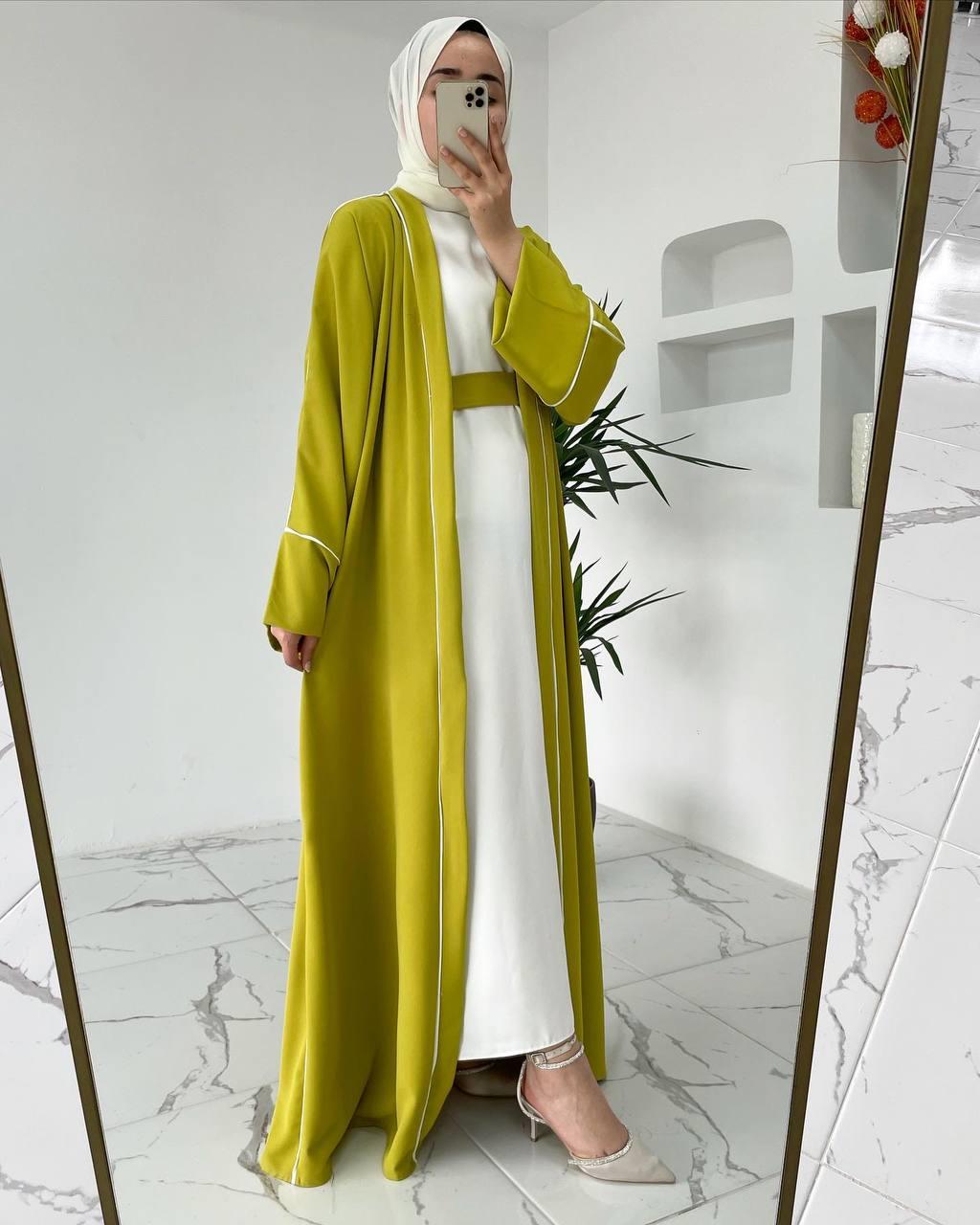 Yağ Yeşili Yanları Biyeli Abaya