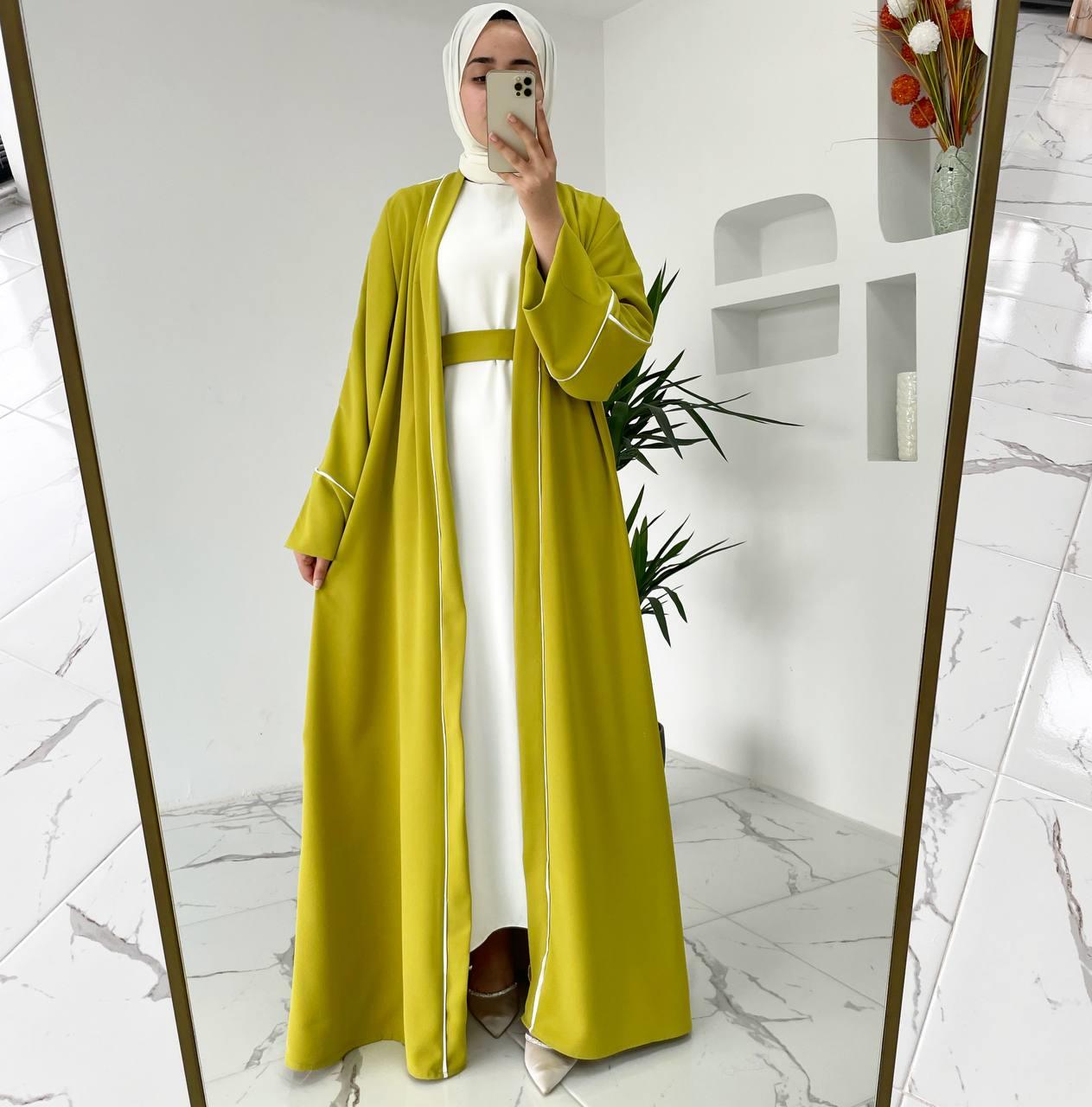 Yağ Yeşili Yanları Biyeli Abaya