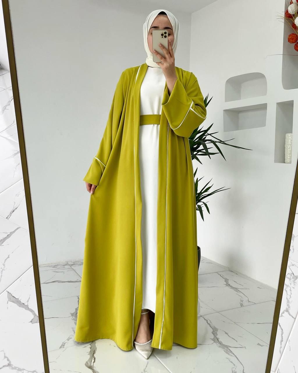 Yağ Yeşili Yanları Biyeli Abaya