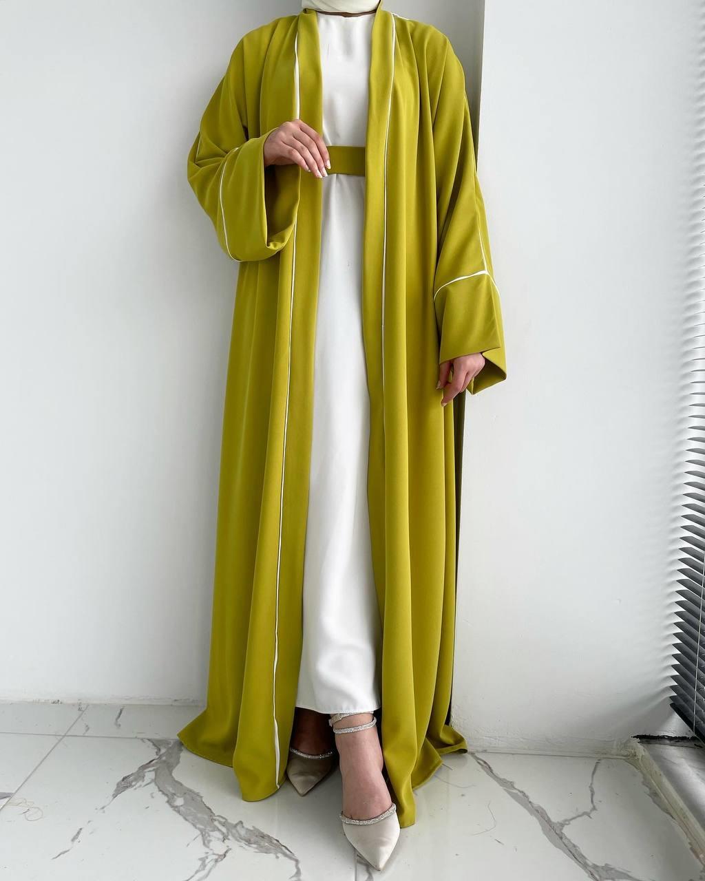 Yağ Yeşili Yanları Biyeli Abaya