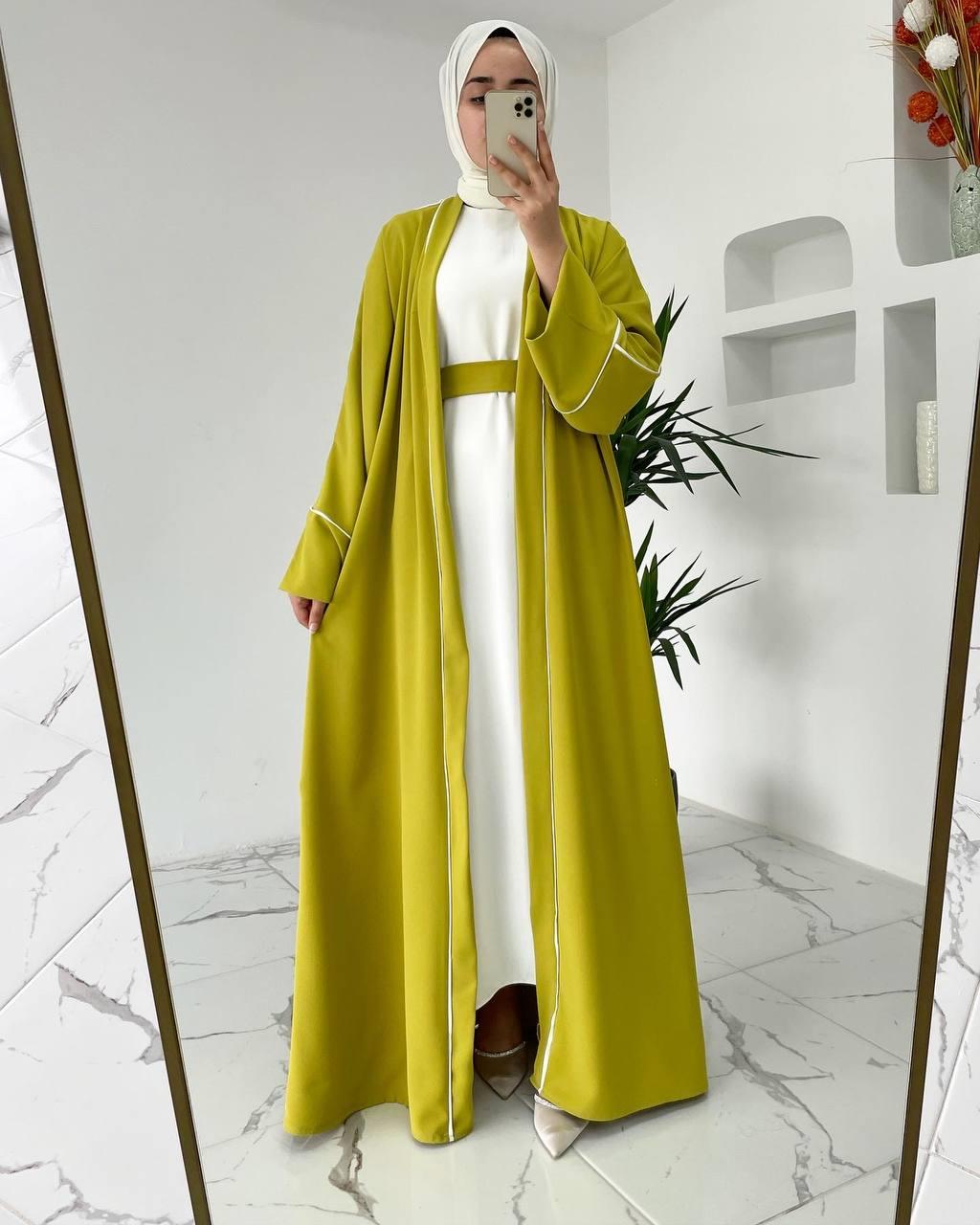 Yağ Yeşili Yanları Biyeli Abaya