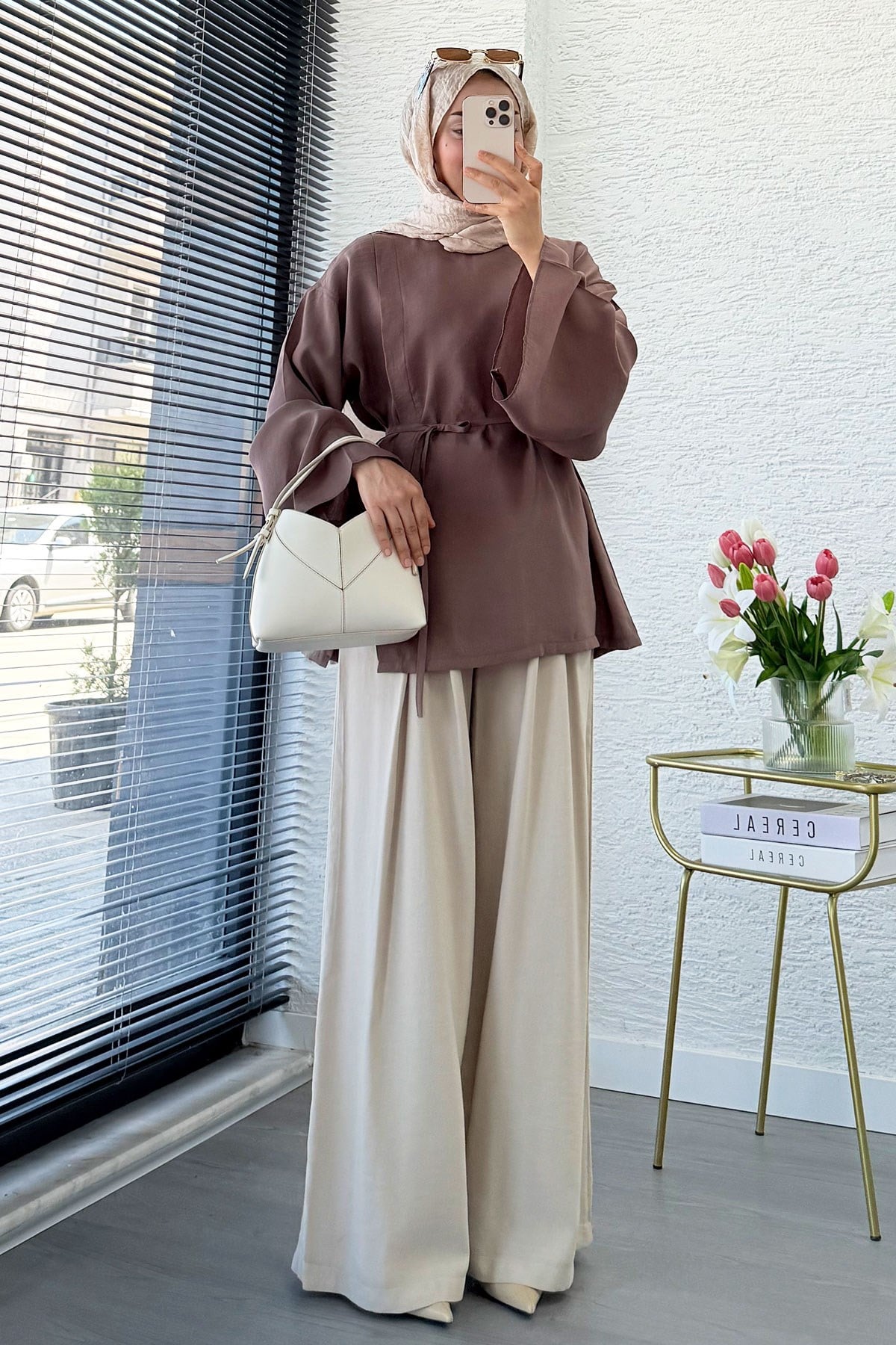 Yandan Yırtmaçlı Volan Kol Modal Bluz – Gül Kurusu