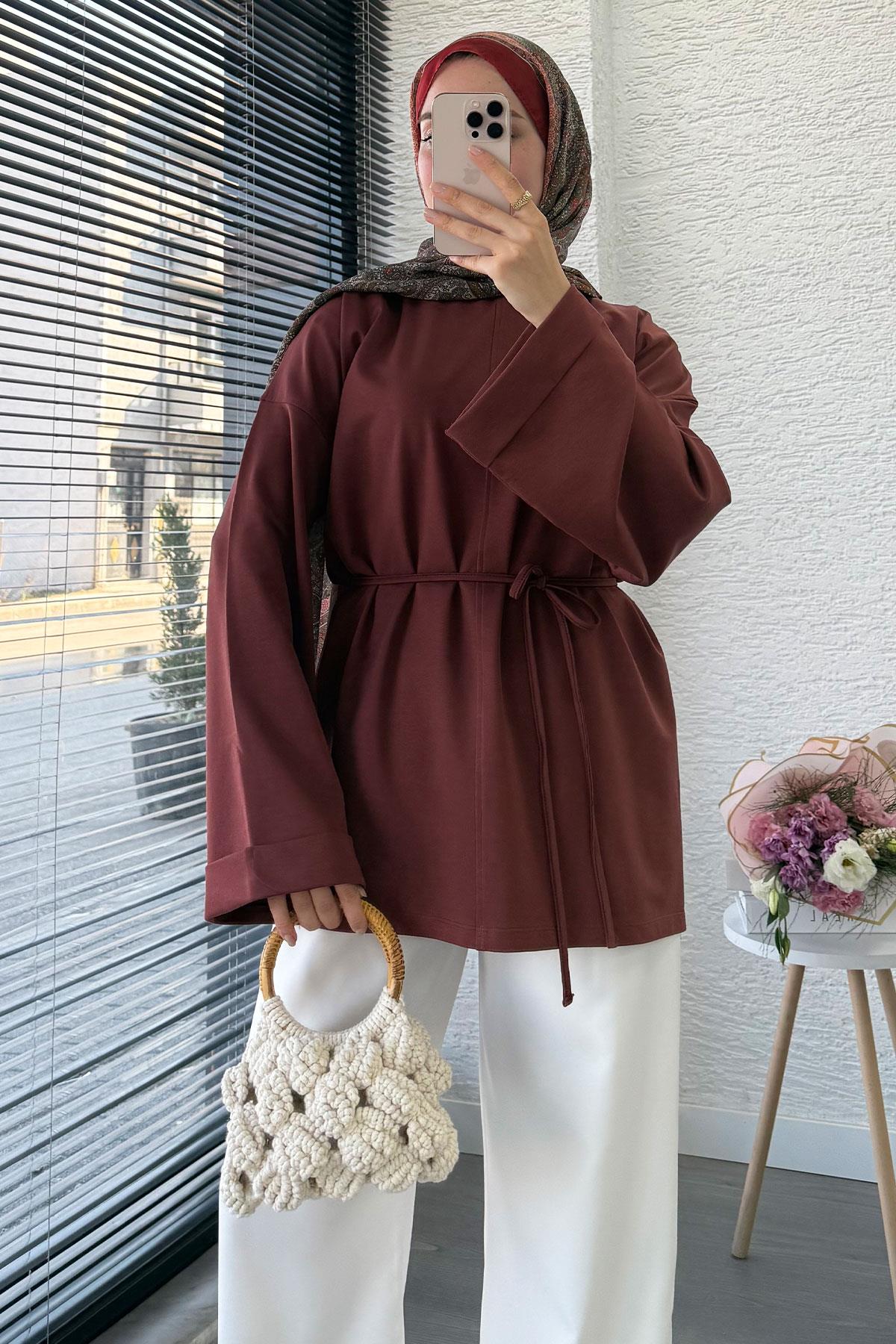 Yanları Yırtmaç Detaylı Basic Tunik - Kiremit