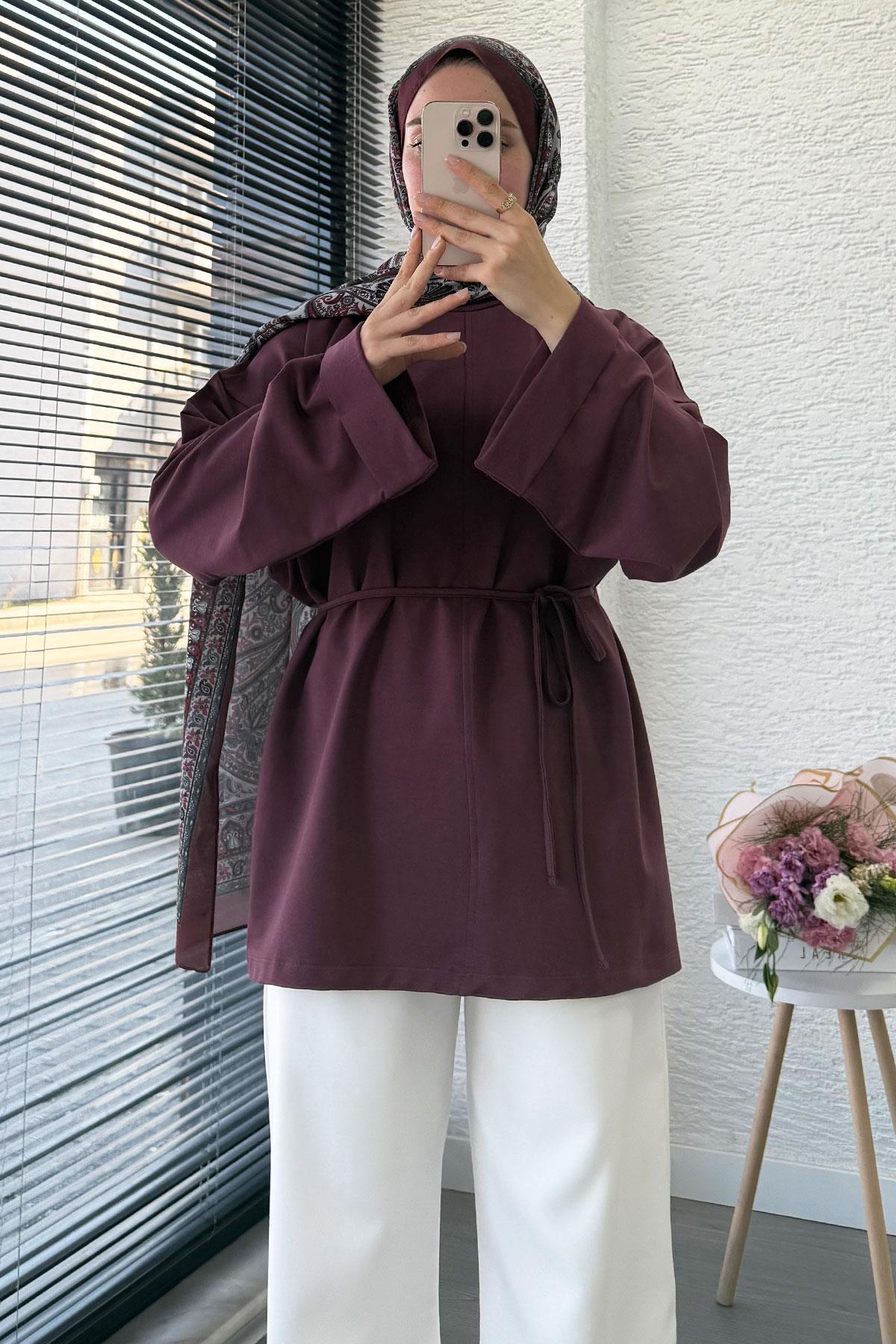 Yanları Yırtmaç Detaylı Basic Tunik - Mürdüm