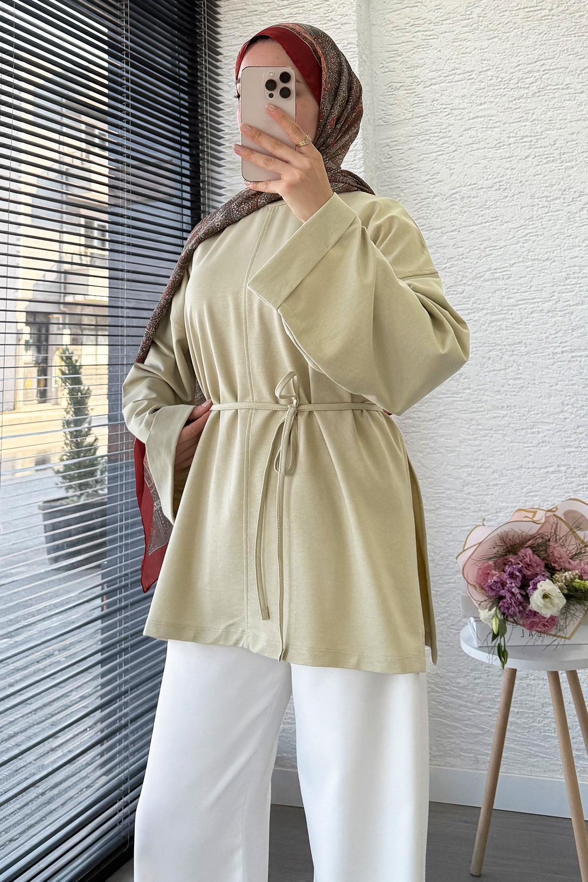 Yanları Yırtmaç Detaylı Basic Tunik - Olive