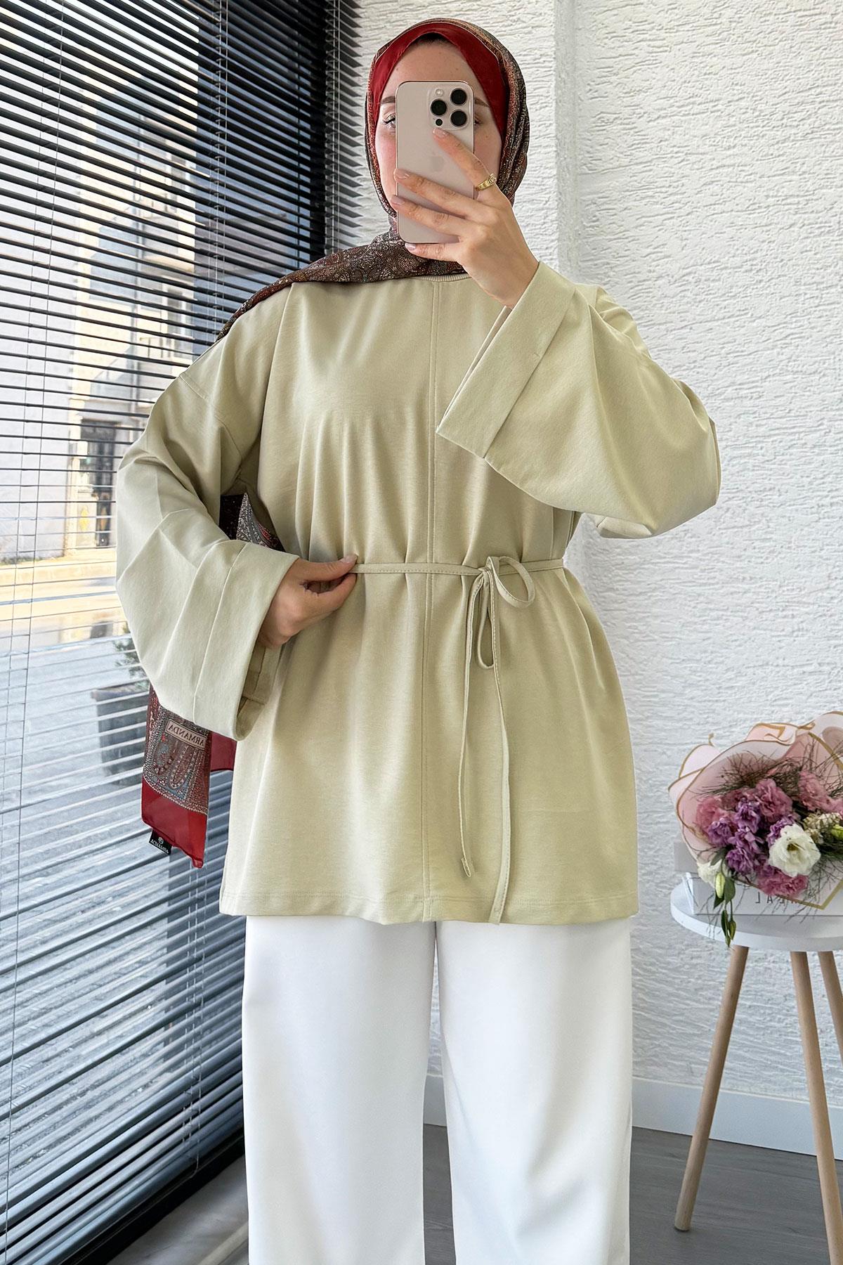 Yanları Yırtmaç Detaylı Basic Tunik - Olive