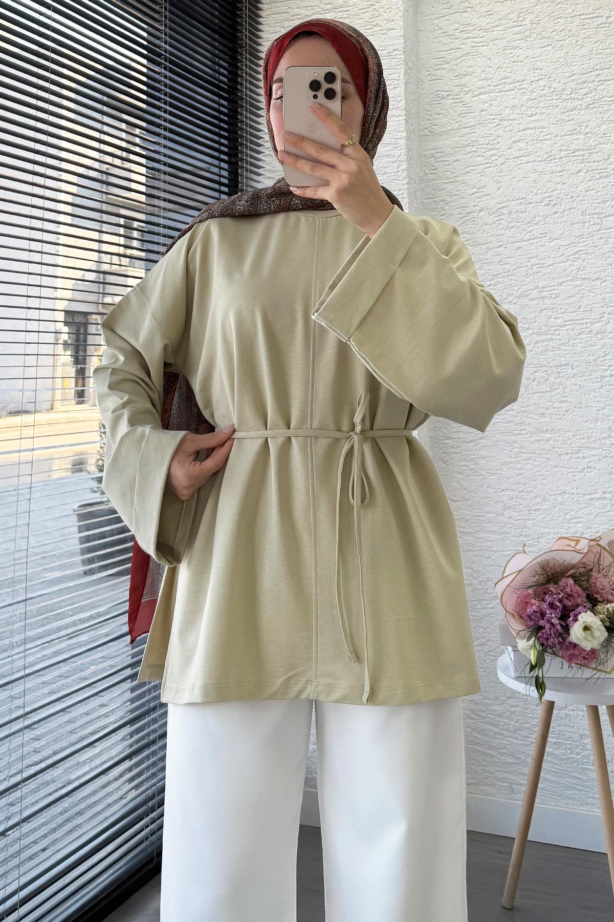 Yanları Yırtmaç Detaylı Basic Tunik - Olive